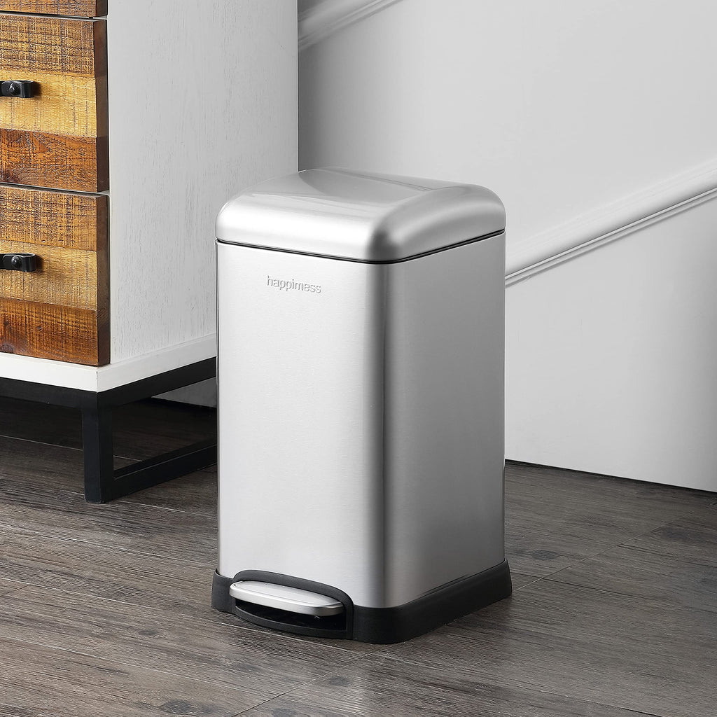 happimess HPM1012B Betty Retro Mini 3.2-Gallon Step-Open Trash Can with Soft-Close Lid, Modern, Minimalistic, Fingerprint Proof for Home, Kitchen, Laundry Room, Office, Bedroom, Bathroom, Black
