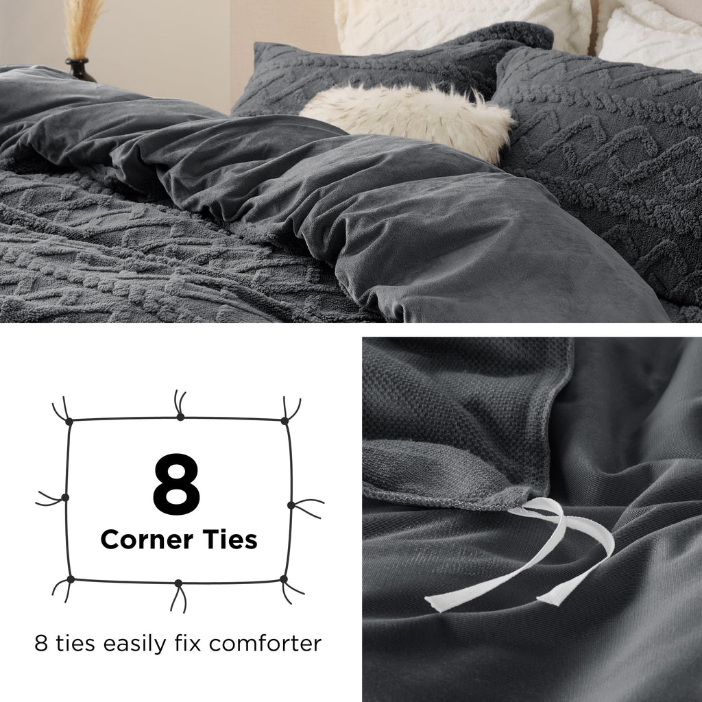 Bedsure Fluffy Flannel Duvet Cover Set - Faux Fur Comforter Cover Queen Size, Gray Warm Plush Bedding for Winter, 3-Piece Set with Zipper Closure (90"x90") and 2 Pillow Shams