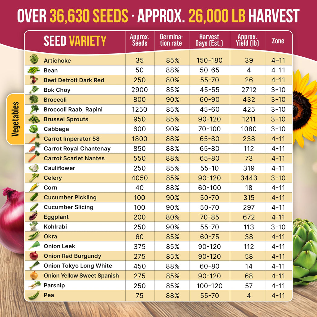 20 Vegetable Seeds Variety Pack - 12,465+ Non-GMO Heirloom Seeds for Planting Vegetables and Fruits in Individual Seed Packets, Home Garden Seed for Hydroponic, Indoor and Outdoors Gardening