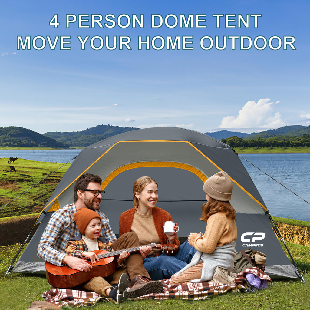 CAMPROS CP Camping Tent 2/4/6 Person, Waterproof Windproof Double Layer Dome Tent, Easy Setup with Large Mesh Windows & Wide Door for Outdoor Camping Backyard