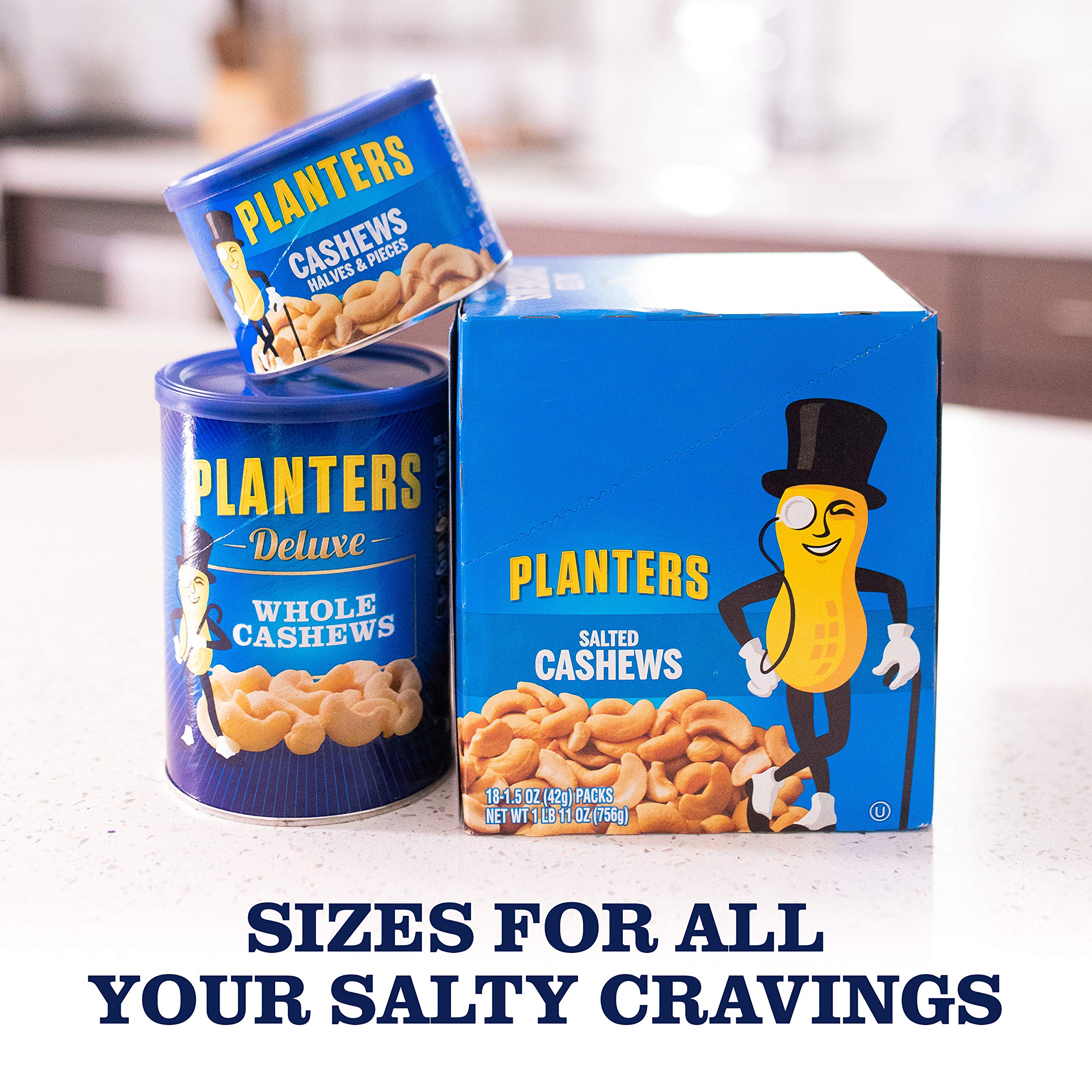 PLANTERS Deluxe Lightly Salted Whole Cashews, 18.25 oz. Resealable Container - Lightly Salted Cashews & Lightly Salted Nuts - Snacks for Adults & Kids - Vegan Snacks, Kosher