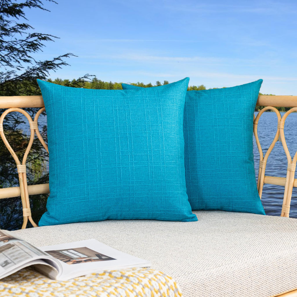 Kevin Textile Pack of 2 Outdoor Waterproof Pillow Covers Checkered Decorative Cushions Sham Throw Pillowcases Shell for Patio Tent Garden Couch Bed Sofa 16x16 Inch Army Green