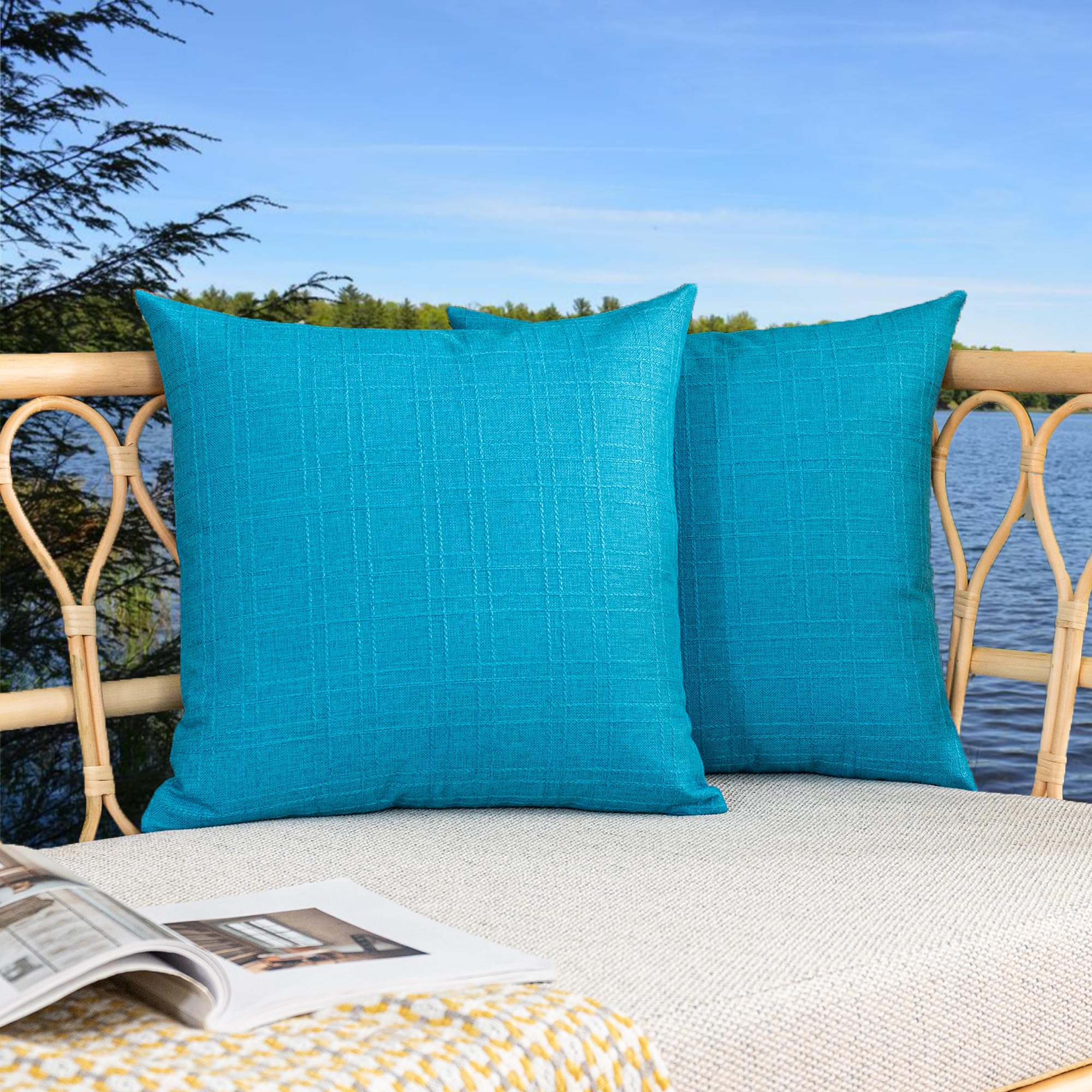 Kevin Textile Pack of 2 Outdoor Waterproof Pillow Covers Checkered Decorative Cushions Sham Throw Pillowcases Shell for Patio Tent Garden Couch Bed Sofa 16x16 Inch Army Green