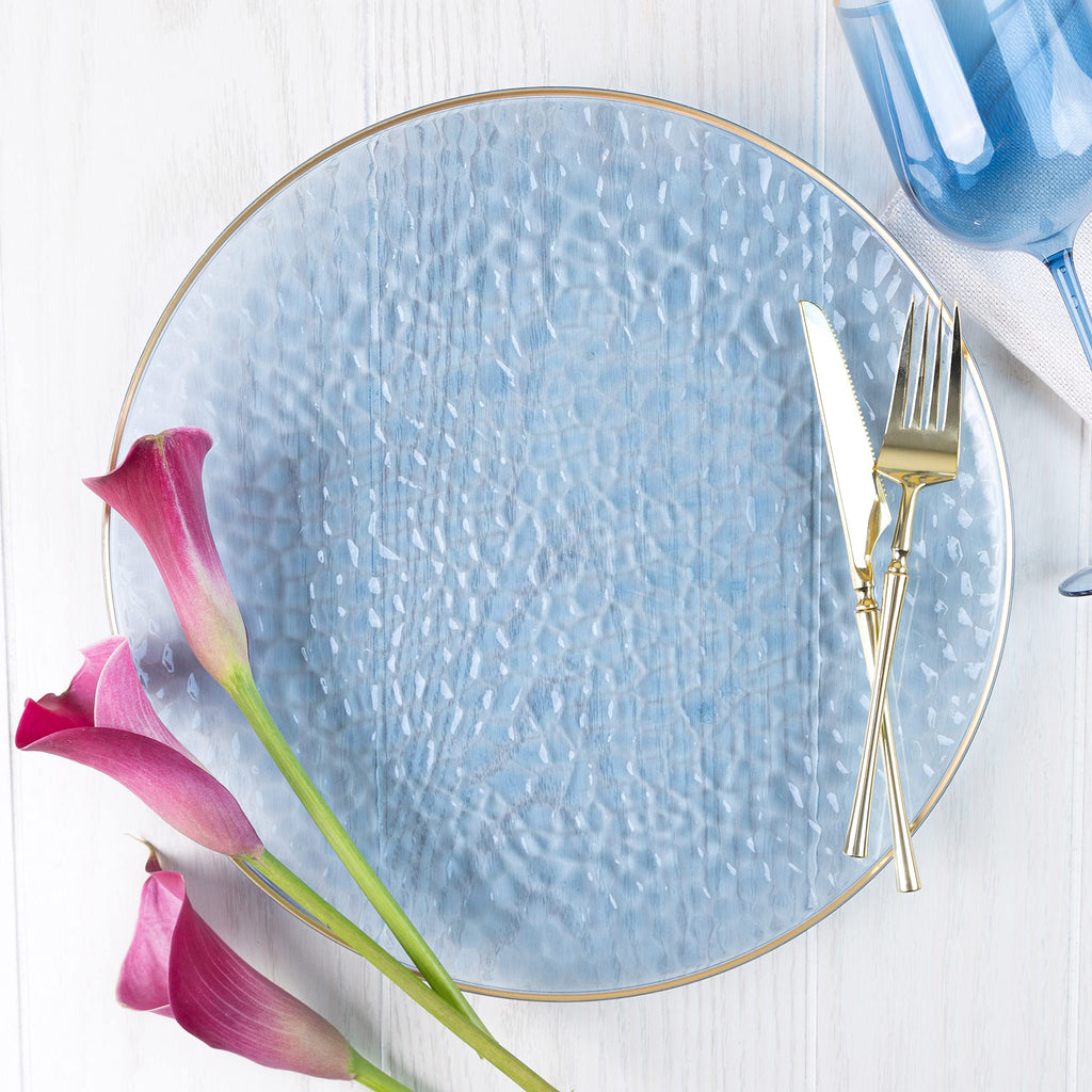 PARTY BARGAINS 13-Inch Charger Plates - 96 Pack, Clear Gold Rim, Heavy-Duty Disposable Chargers for Elegant Dining - Ideal for Weddings and Formal Events
