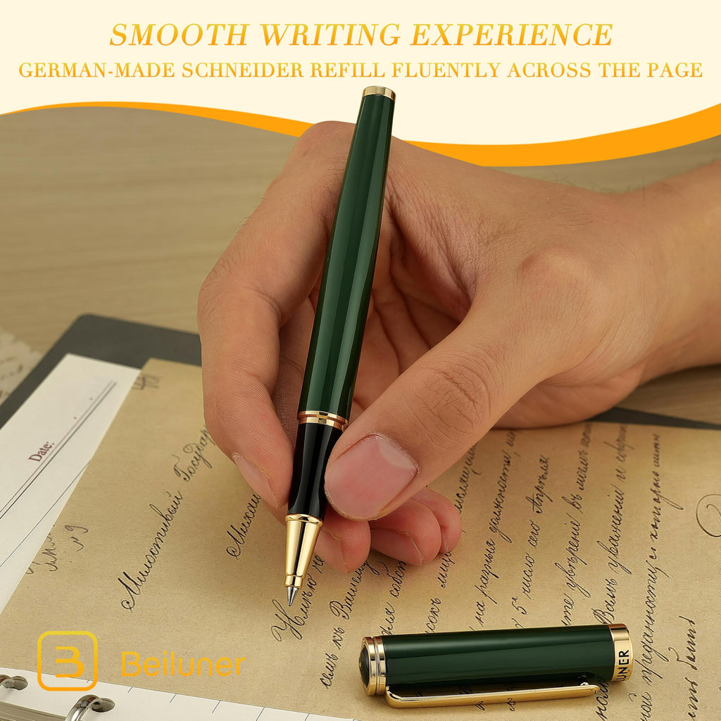 BEILUNER Luxury Rollerball Pen,24K Gold Trim,Noble and Elegant Designs,Schneider Ink Refill, Best Roller Ball Pen Gift Set for Men & Women, Professional, Executive Office, Nice Pens