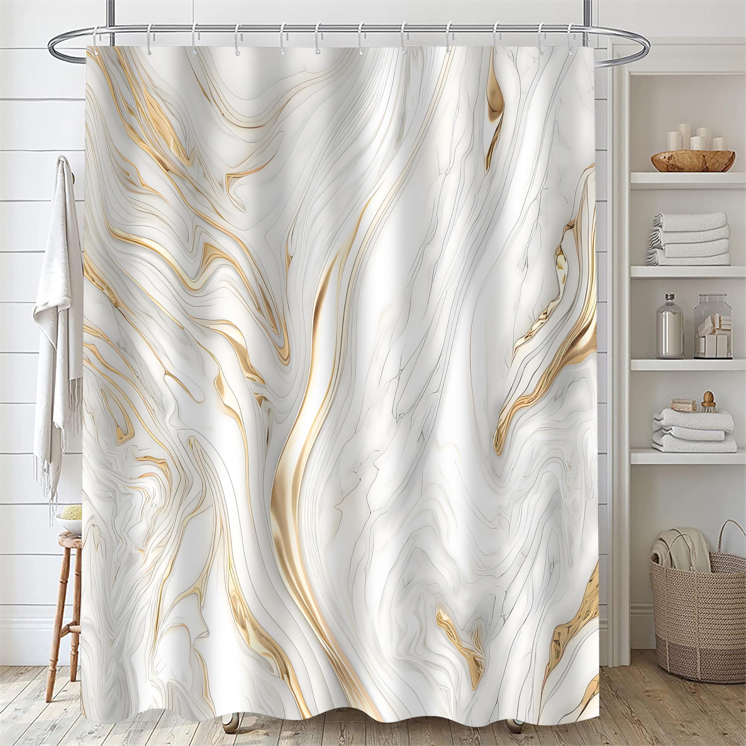 Nkzply 4 Pcs Black Marble Shower Curtain Sets with Rugs Gold Bathroom Sets with Shower Curtain and Rugs Modern Abstract Bathroom Decor Accessories Shower Curtains for Bathroom Toilet Lid Cover