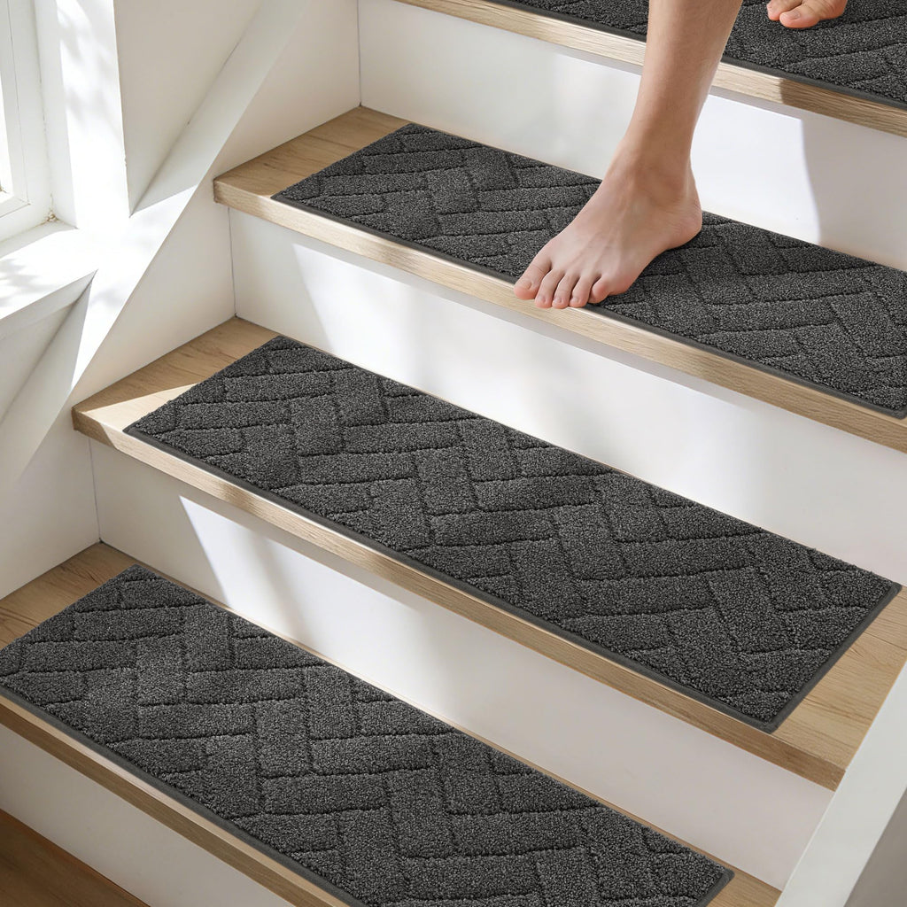 BEQHAUSE Stair Treads for Wooden Steps 28inX9in, Non Slip Carpet Stair Treads Indoor Stair Runners Machine Washable, Soft Stair Rugs Mat Surface Polyester TPE Backing, 4pcs, Beige