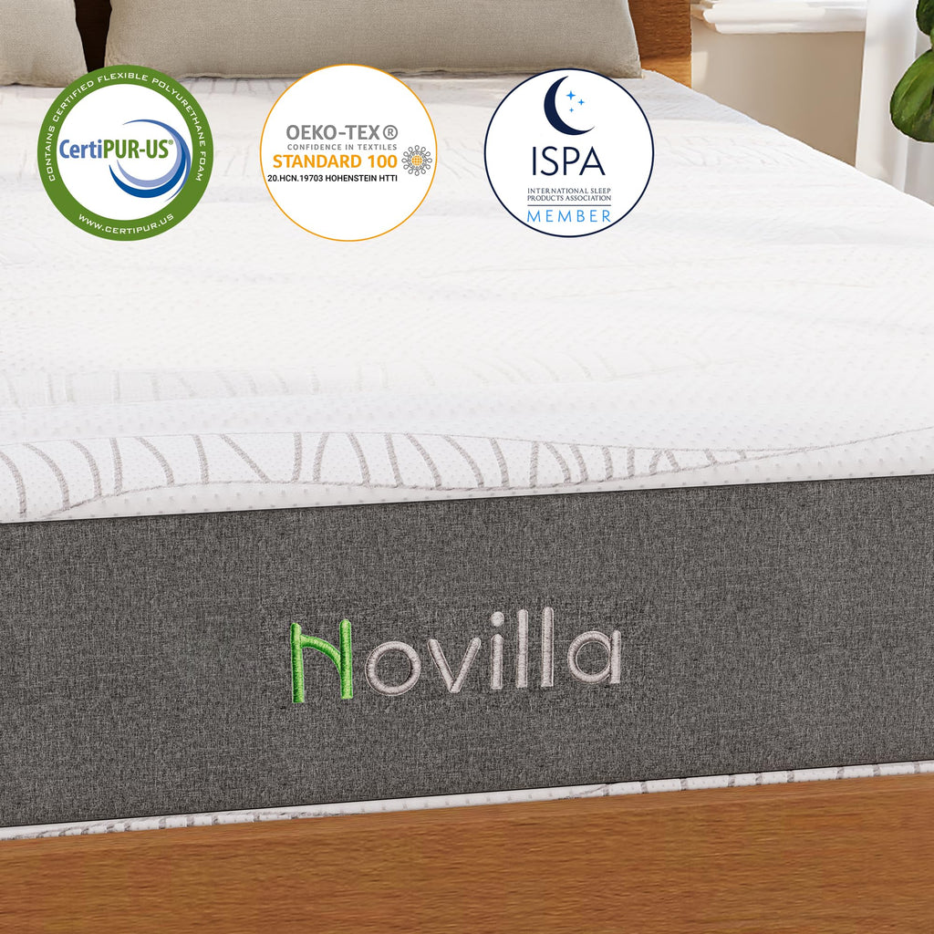 Novilla 12 Inch Queen Size Mattress in a Box with Advanced Cooling Gel Memory Foam Bed with Charcoal Support Layer, Medium-Firm Pressure Relief & Motion Isolation for Balanced Support