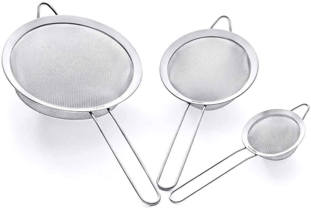 Strainer Set Fine Mesh – Premium 304 Stainless Steel (18/8) – 8″, 5.5″ and 3.3″ Sturdy Kitchen Strainers (Copper)