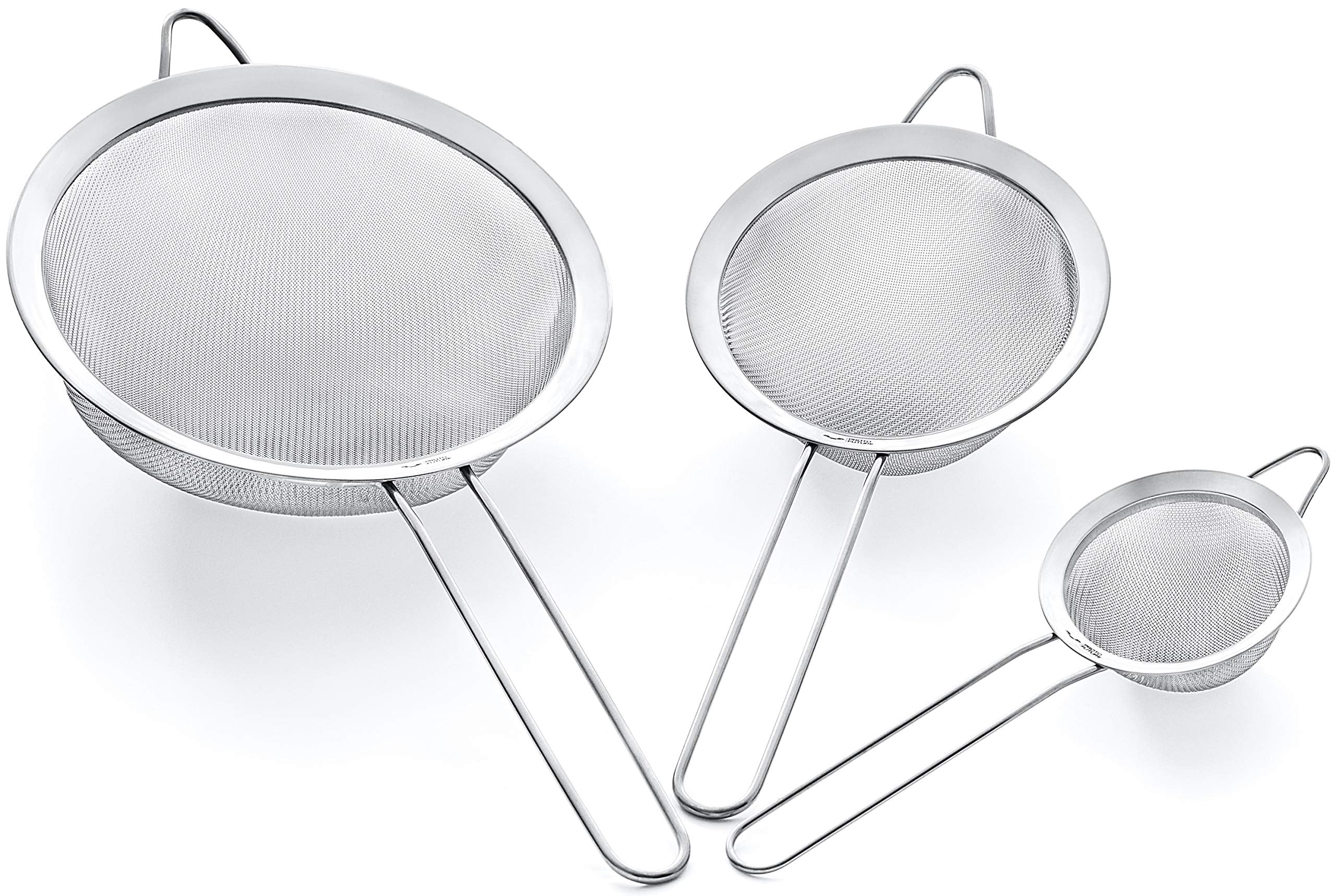Strainer Set Fine Mesh – Premium 304 Stainless Steel (18/8) – 8″, 5.5″ and 3.3″ Sturdy Kitchen Strainers (Copper)