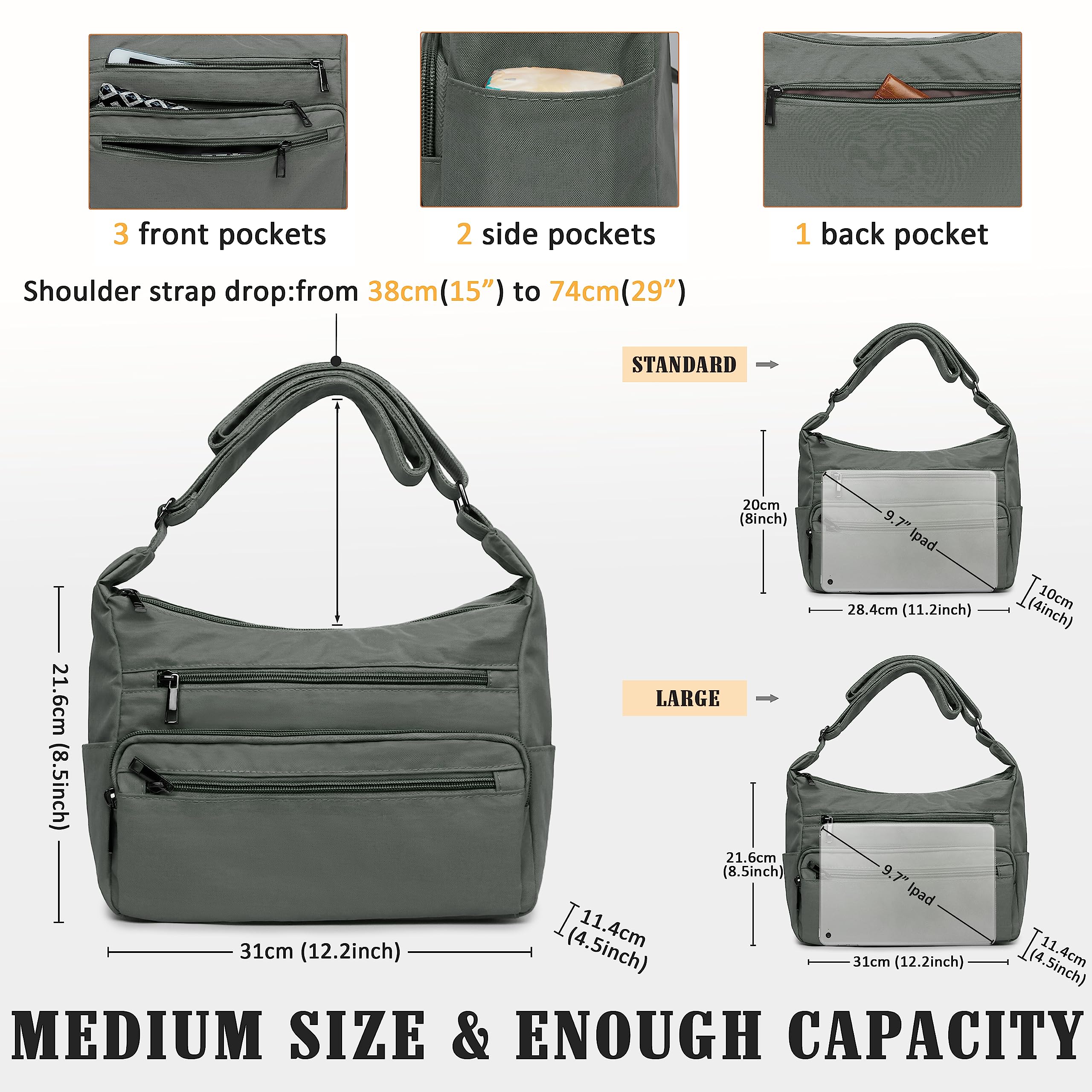 VOLGANIK ROCK RFID Purses for Women Fabric Nylon Multi Pocket Crossbody Bag Ladies Travel Handbag