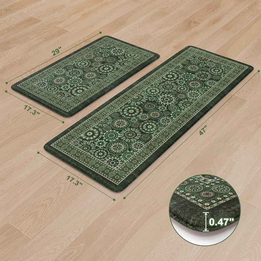 KIMODE Anti Fatigue Kitchen Mats 17"x47"+17"x29", Farmhouse Kitchen Rugs Sets of 2, Cushioned Non Skid Kitchen Mats for Floor, Comfort Kitchen Floor Mats for Sink Laundry Desk Black
