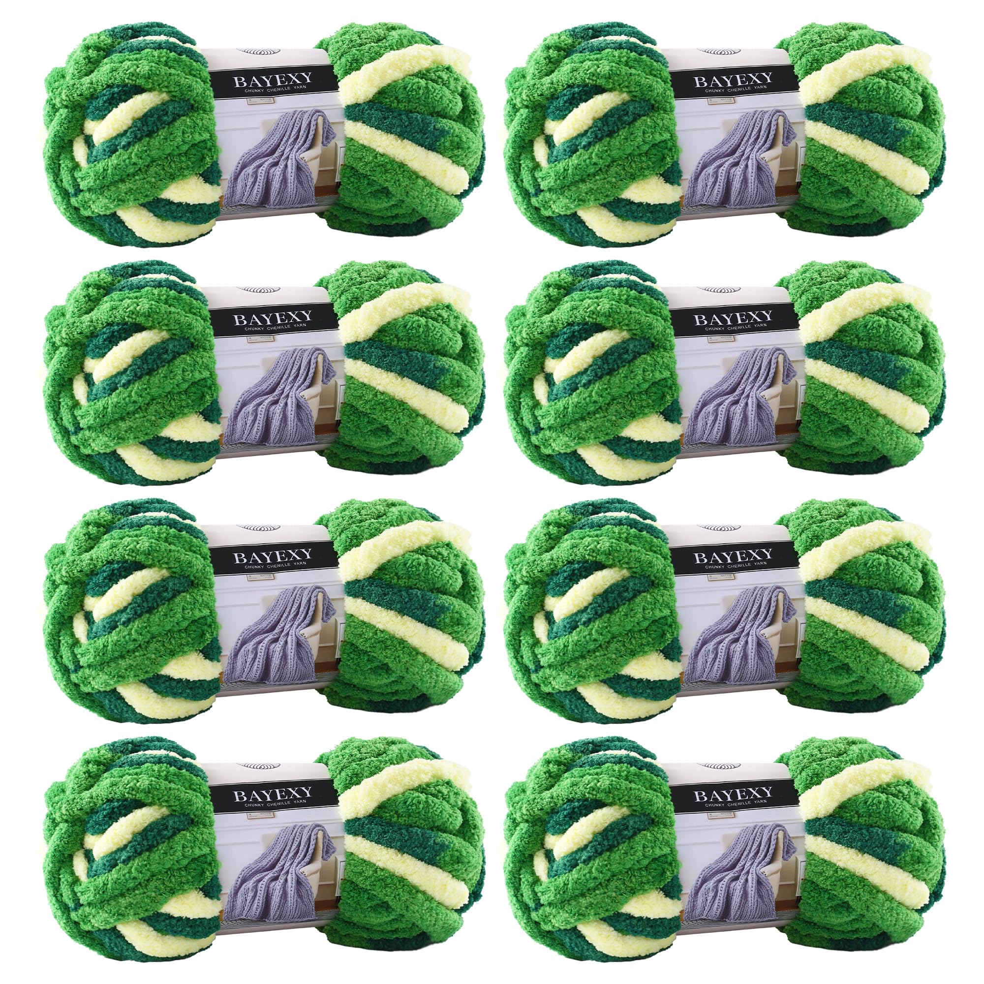 Chunky Chenille Yarn for Hand Knitting 8 Jumbo Pack Jumbo Chunky Yarn for Hand Soft Blanket Knitting, Bulky Thick Fluffy Yarn for Crocheting (Black)