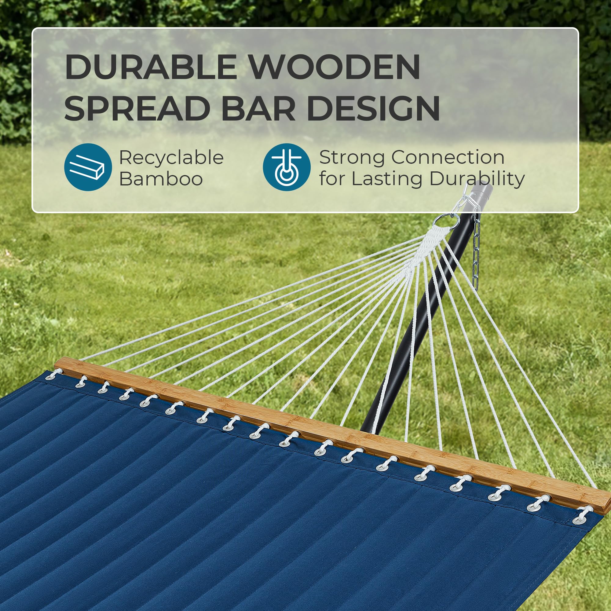 SUPERJARE Hammock with Stand, 2 Person Quilted Outdoor Hammock, Detachable Pillow & Bamboo Spreaders, Portable Hammock with Carrying Bag, Heavy Duty Stand, Perfect for Outside, Patio, Aqua Blue