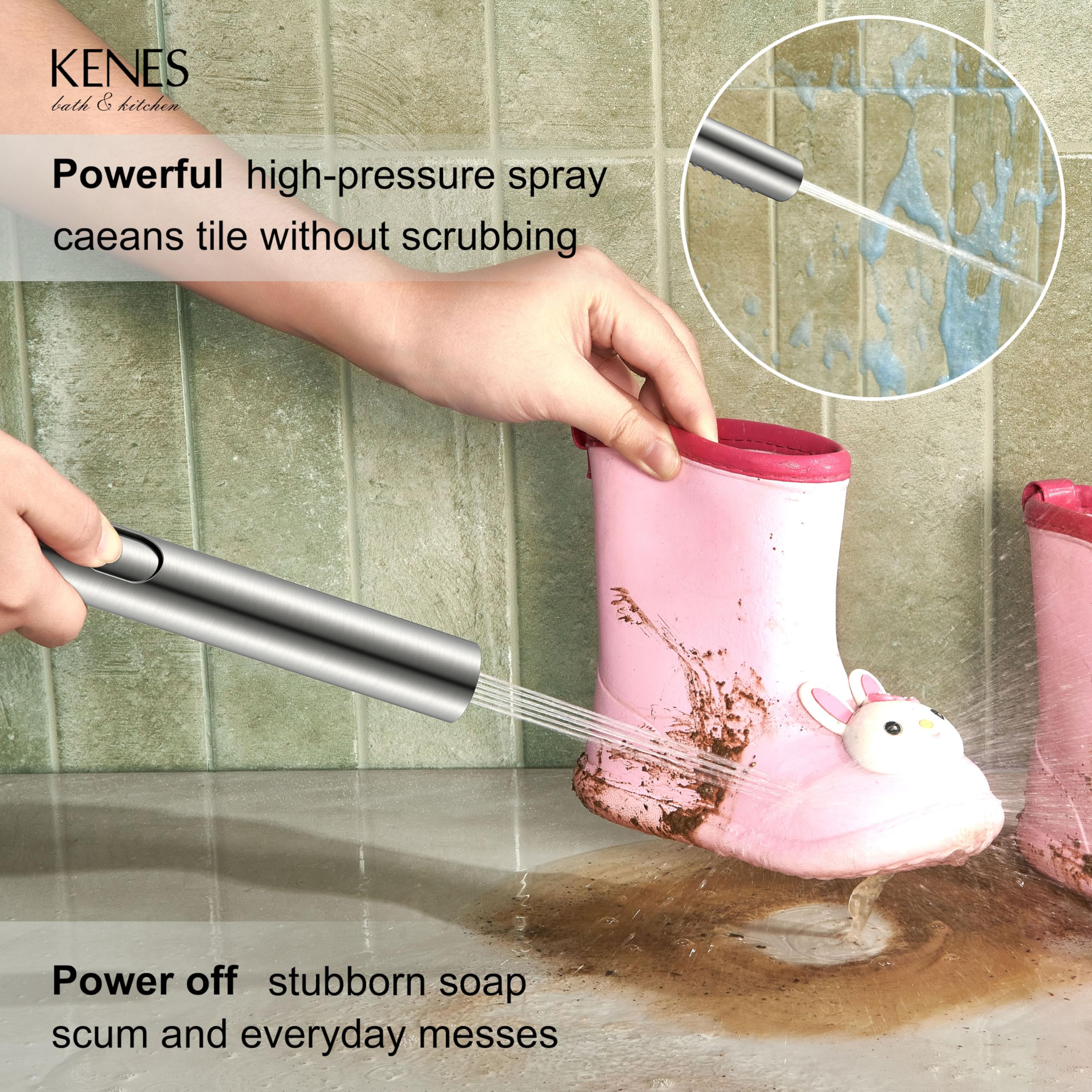 KENES Brushed Nickel 10-Inch Shower Head and Handle Set, Square Shower Faucet Set Bathroom Rainfall Shower System Wall Mount, KE-6024B (Shower Valve Included)