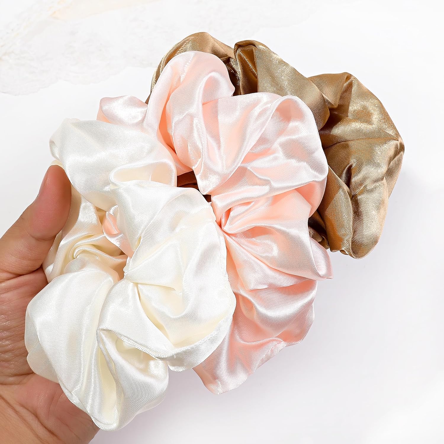 16 Scrunchies for Women - Satin Hair Ties and Bands, Big Ponytail Holders for Thick, Curly Hair, Cute No-Crease Pony Tails, No Damage