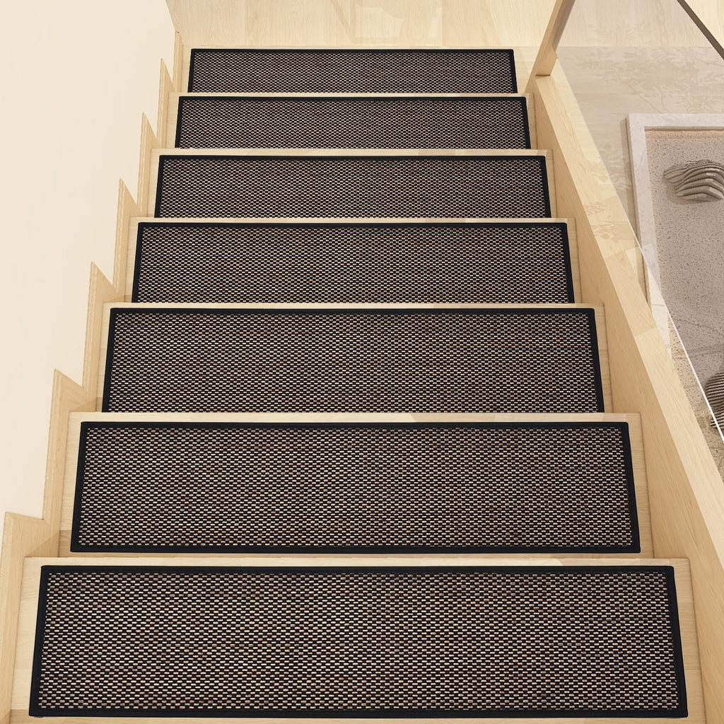 Non Slip Stair Treads for Wooden Steps, Square Rubber Backing Non Slip Stair Landing Mat, Thicken Linen Carpet Stair Runners Indoor, No Residue Stair Carpet Treads, 29"x29", Beige