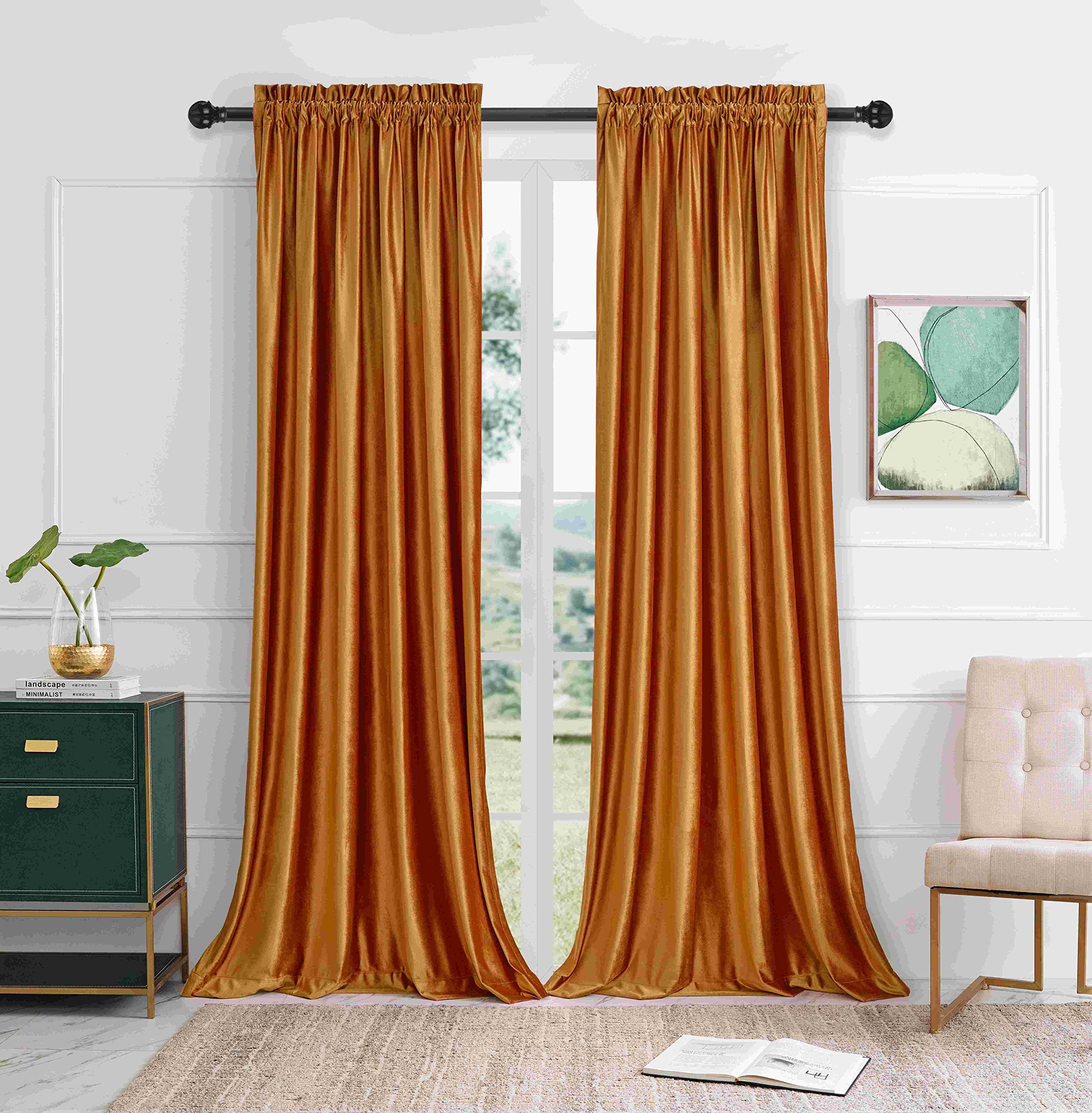 Champagne Beige Velvet Curtains 63 inches for Living Room Luxury Room Darkening Curtain Elegant Bedroom Thermal Insulated Modern Heavy Thick Soft Soundproof Rod Pocket Window Drapes Set of 2 Panels
