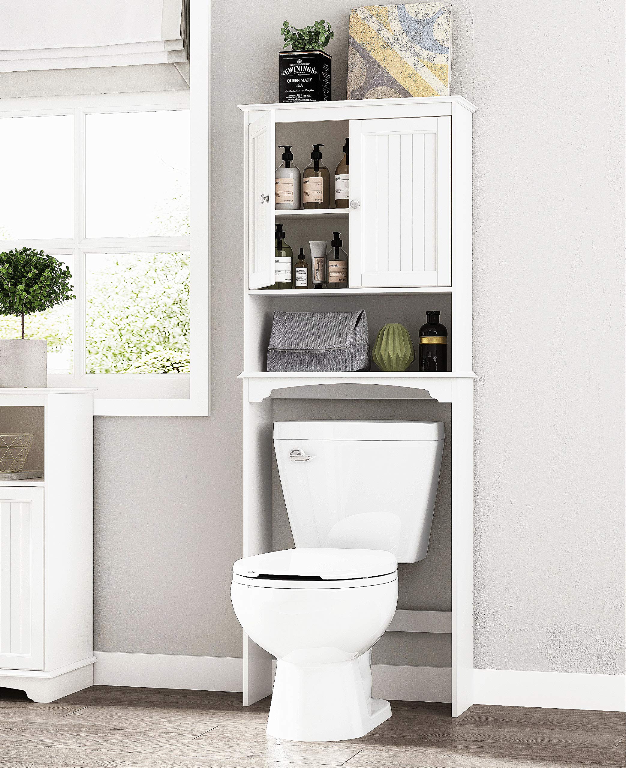 Spirich Over The Toilet Cabinet for Bathroom Storage, Above Toilet Storage Cabinet with Doors and Adjustable Shelves, Espresso