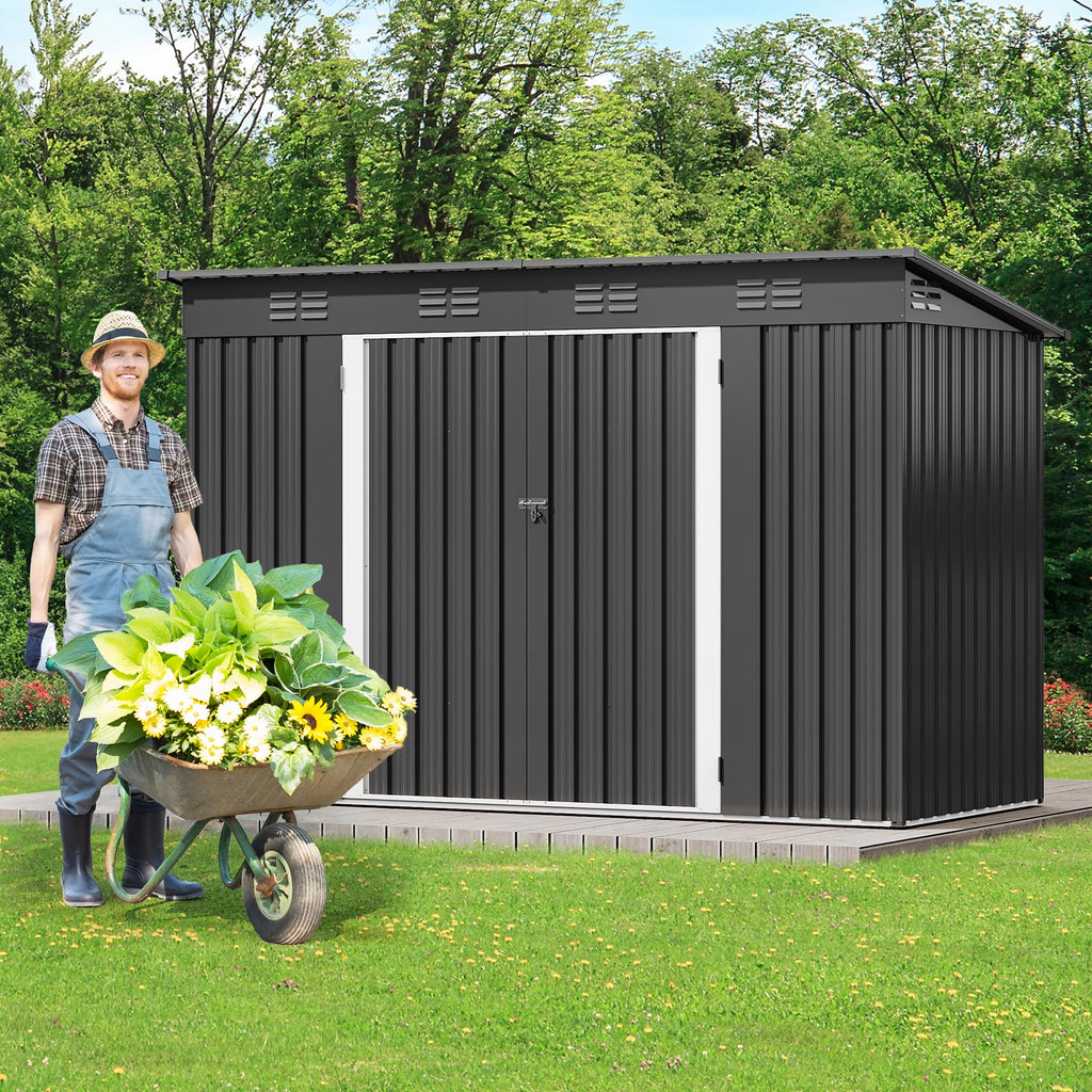 DWVO 6x4ft Outdoor Storage Shed, Lockable Metal Tool Storage Sheds, Waterproof Garden Sheds with Vents for Backyard, Patio, Garage, Lawn, Dark Gray