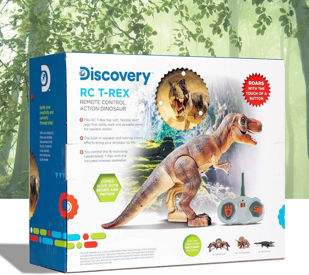 Discovery™ Remote Control T-Rex Dinosaur – Realistic Jurassic RC Action Figure with Walking Legs, Roaring Sounds, Chomping Mouth| Dinosaur Toys for Kids| Boys Toys RC Car Gift| Fun Dino for Ages 6+