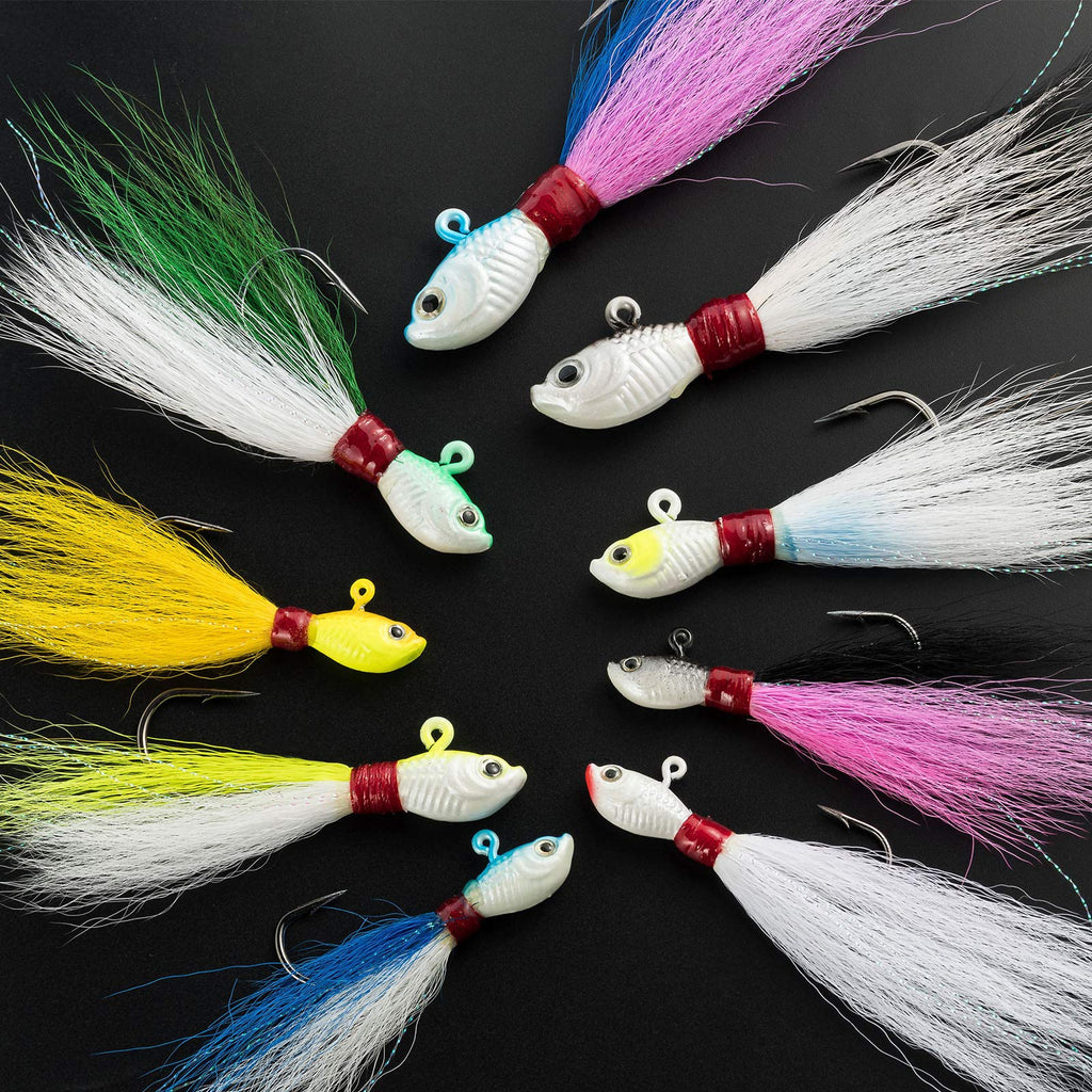 Dr.Fish 3 Pack Bucktail Jig Lure Hair Jig Saltwater Freshwater Lures Surf Fishing Bass Flounder Striper Bluefish Halibut Redfish