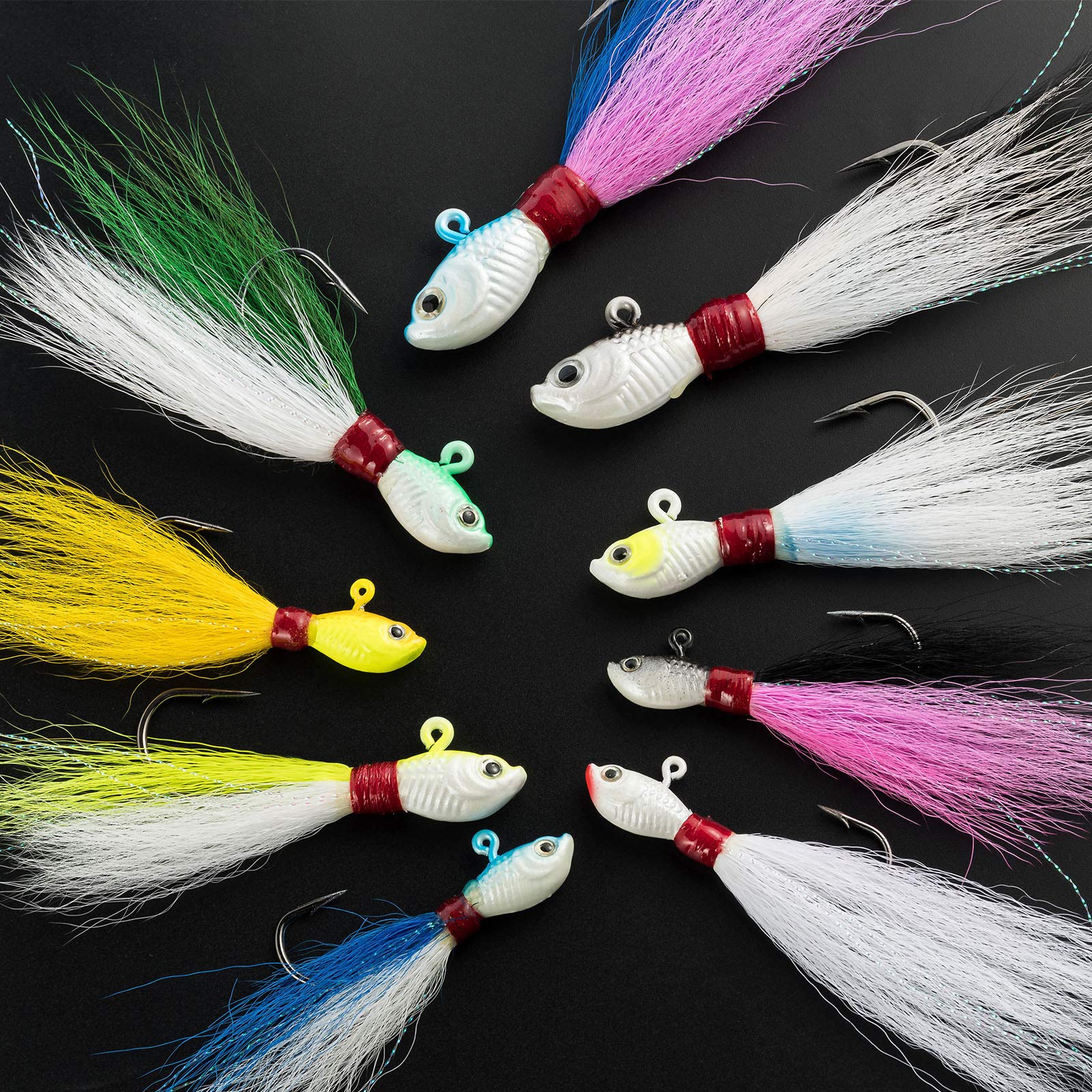 Dr.Fish 3 Pack Bucktail Jig Lure Hair Jig Saltwater Freshwater Lures Surf Fishing Bass Flounder Striper Bluefish Halibut Redfish