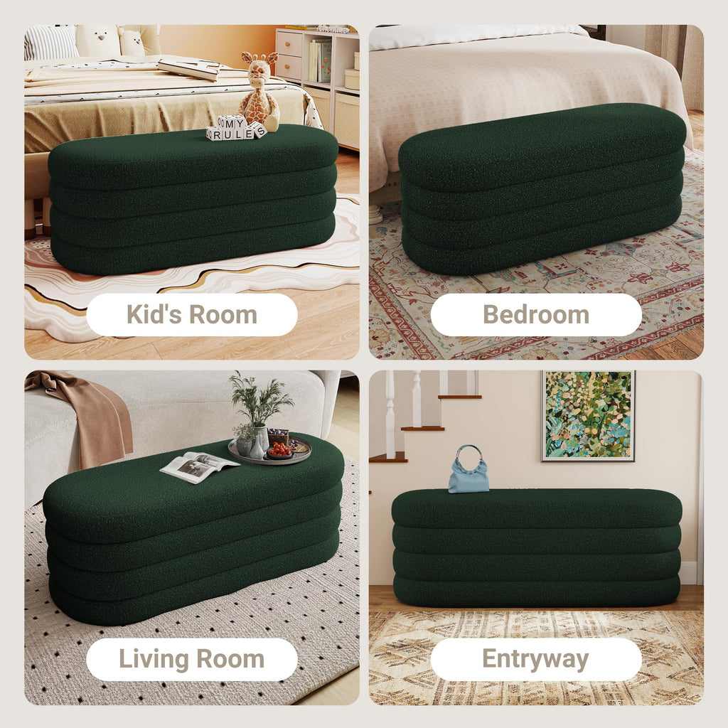 Busaurus Storage Ottoman Bench 49.2 Inch Upholstered Fabric Storage Bench for Bedroom End of Bed Aesthetic Large Oval Ottoman for Living Room Entryway (Black)