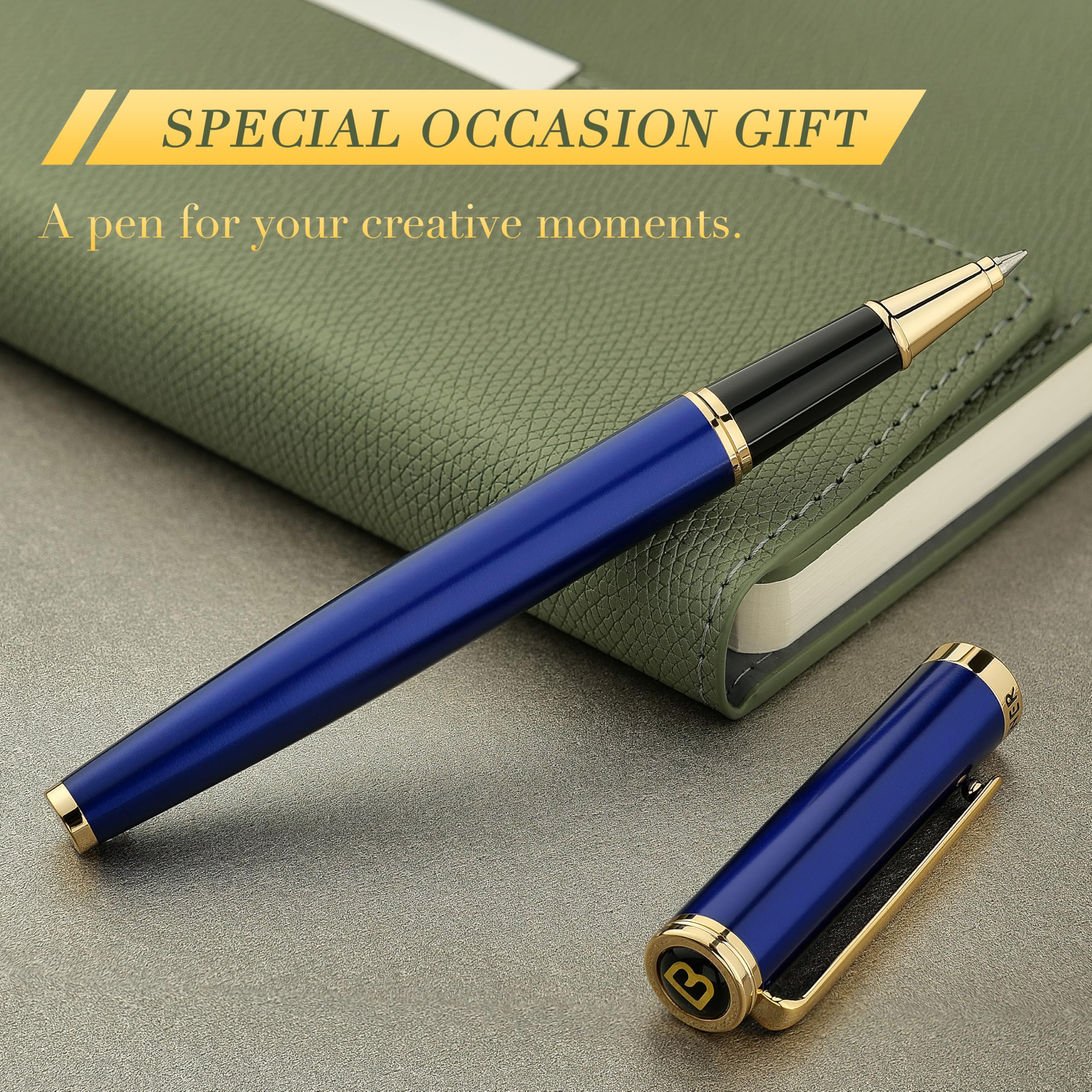 BEILUNER Luxury Rollerball Pen,24K Gold Trim,Noble and Elegant Designs,Schneider Ink Refill, Best Roller Ball Pen Gift Set for Men & Women, Professional, Executive Office, Nice Pens