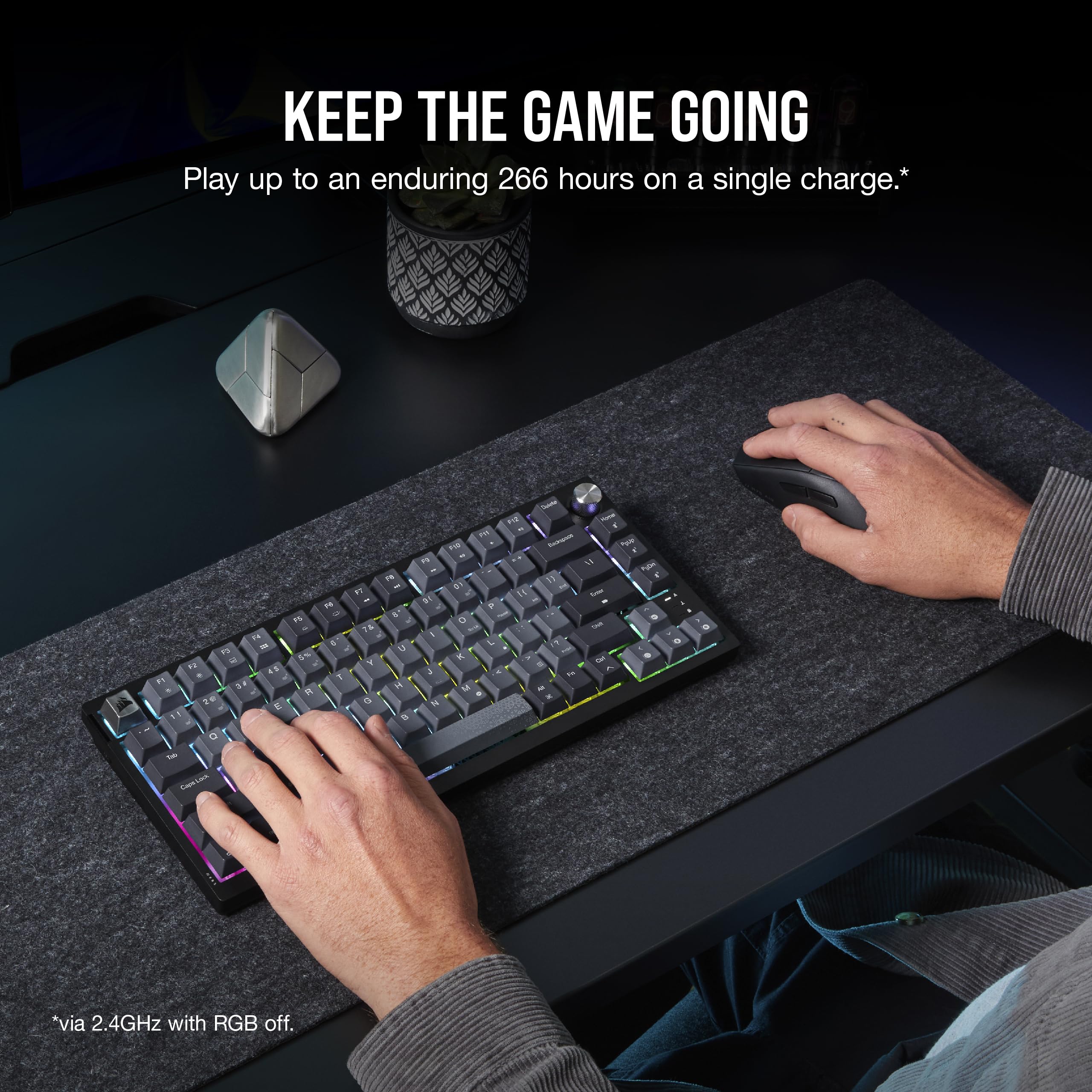 Corsair K65 Plus Wireless 75% RGB Mechanical Gaming Keyboard – Pre-Lubricated MLX Red Linear Switches – PBT Dye-Sub Keycaps – PC, Mac, PS5, PS4, Xbox, iPad – QWERTY NA – Black/Gray