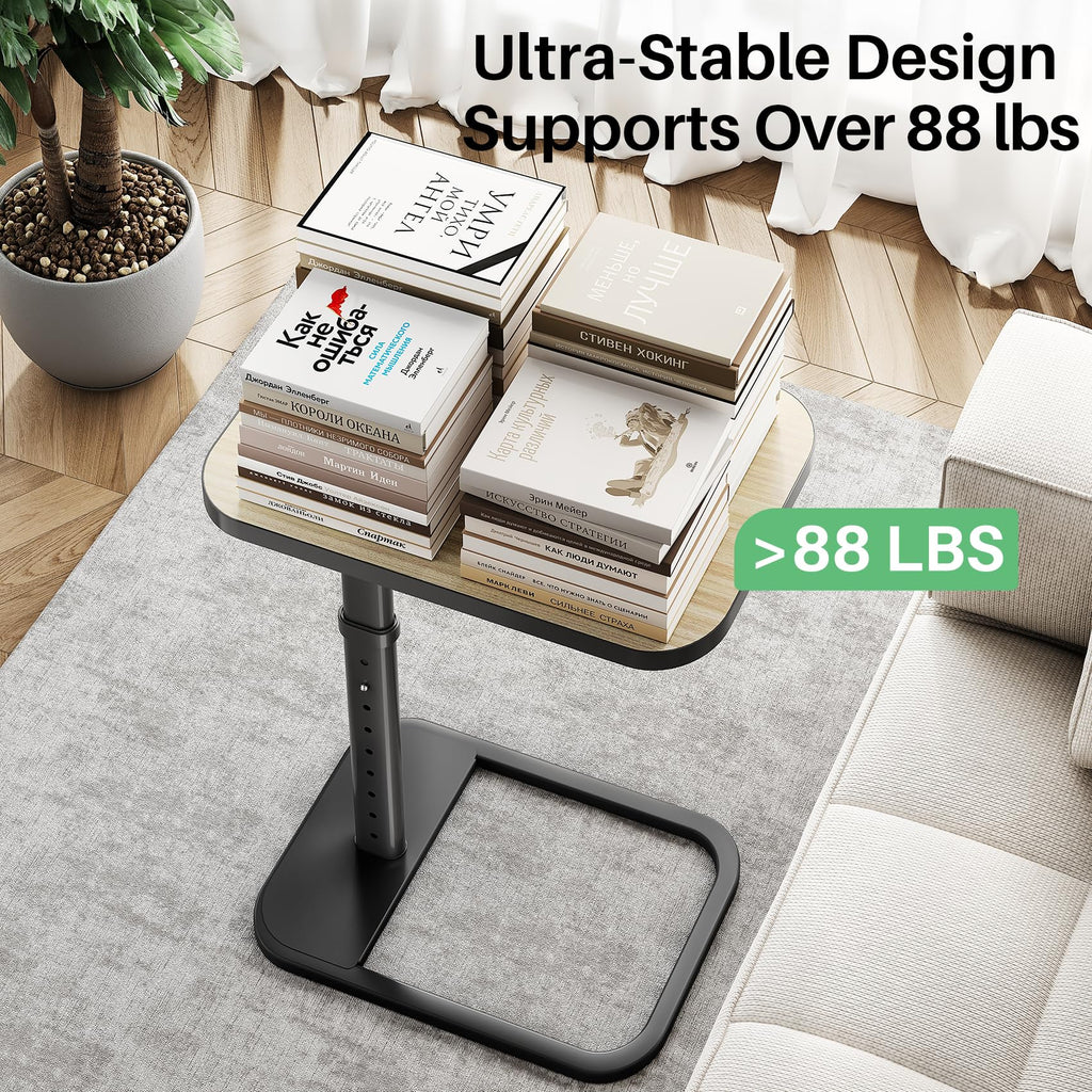 Kitstorack TV Tray Table, Adjustable Height & Rounded Metal Corners, Snack Table for Couch, Sofa, Bed, Chair, Living Room, C Shaped End Side Table for Eating, Dinner or Laptop, Small Spaces, Black