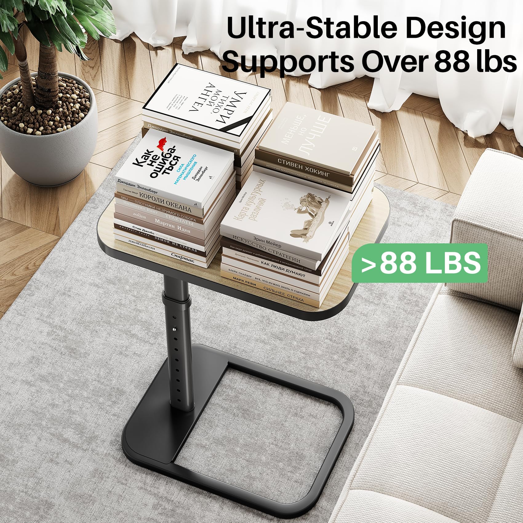 Kitstorack TV Tray Table, Adjustable Height & Rounded Metal Corners, Snack Table for Couch, Sofa, Bed, Chair, Living Room, C Shaped End Side Table for Eating, Dinner or Laptop, Small Spaces, Black