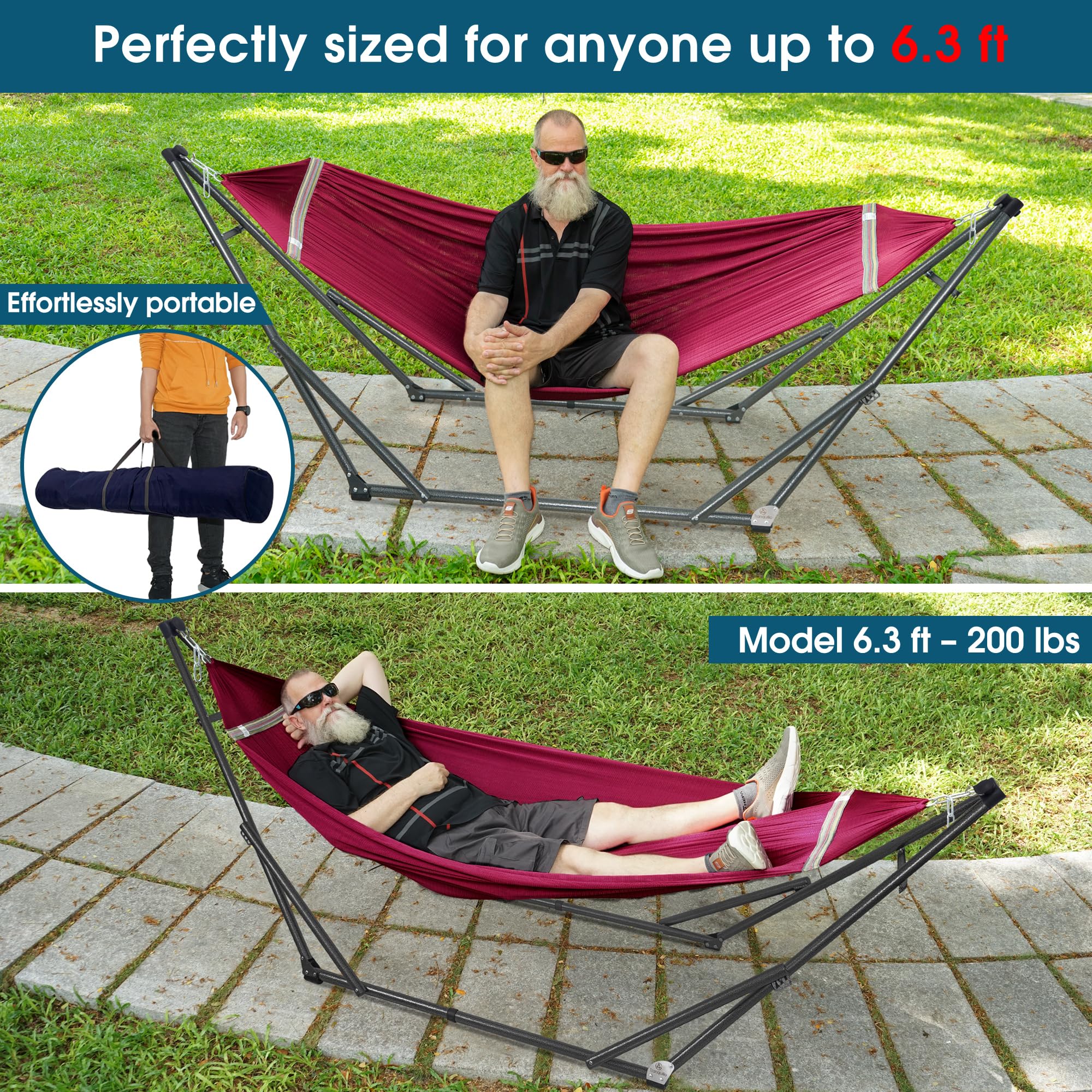 Tranquillo Unity Adjustable Hammock Stand, Hammocks Stands for The Garden, 800 lbs Capacity Steel Double Hammock Stand for 2 Persons, Premium Pre-Assembled Stand (Steel, Aegean)