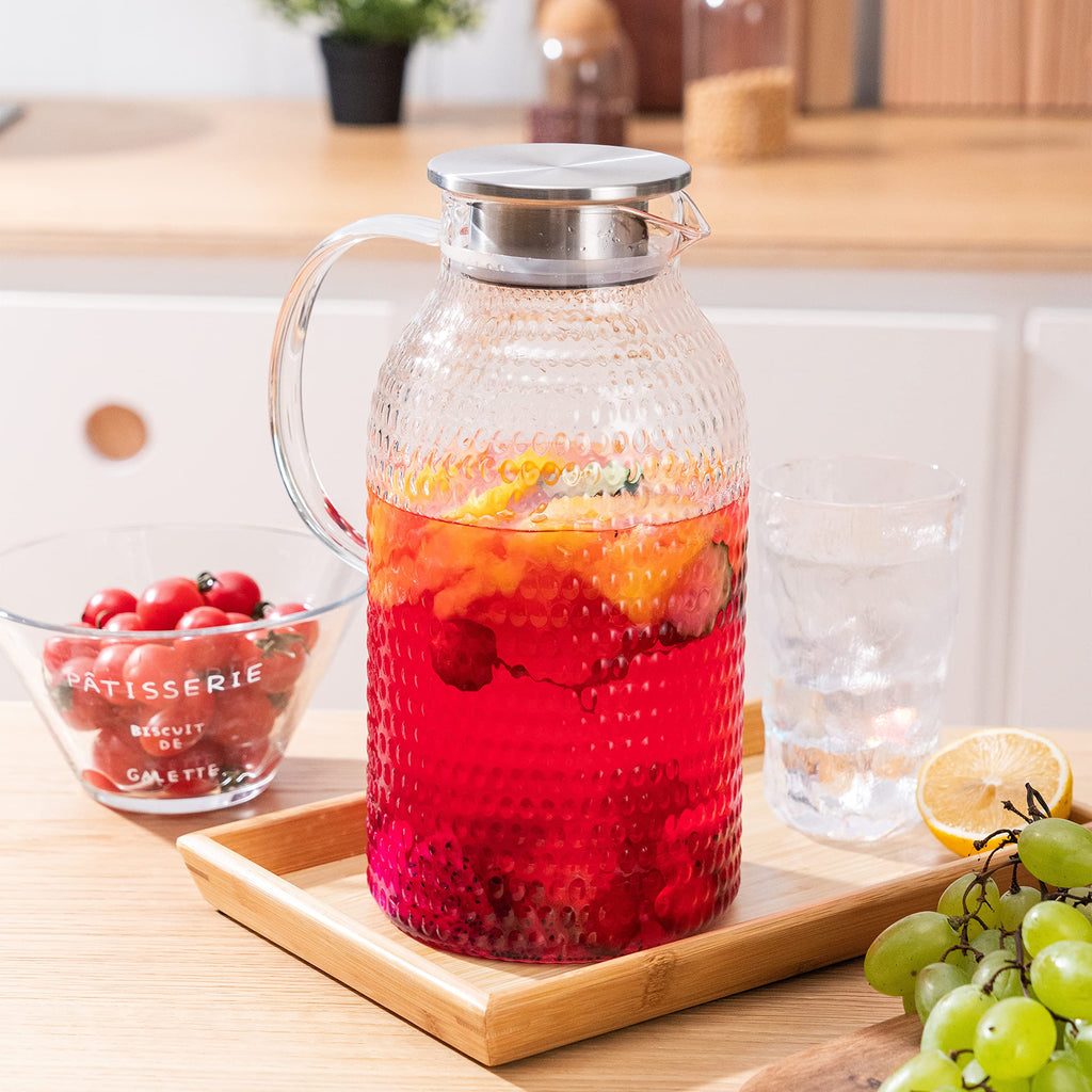 Karafu 68 Oz/2 Liter Glass Pitcher with Lid, Heat Resistant Water Jug for Hot/Cold Water, Ice tea and Juice Beverage