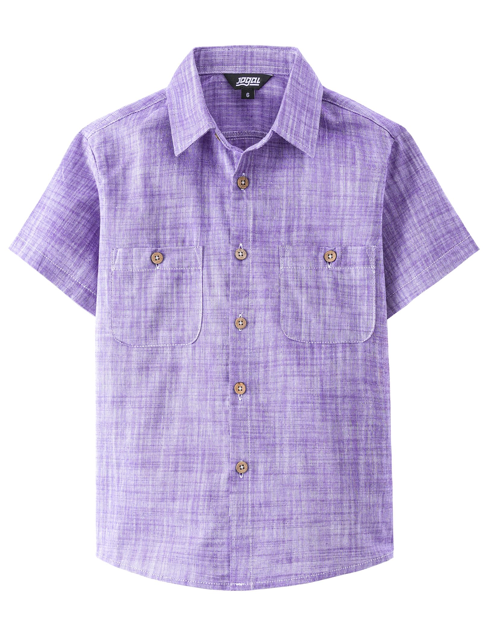 JOGAL Boys Chambray Shirts Short Sleeve Button Down Casual Cotton Woven Shirt with Two Pockets for Kids 6-14 Years