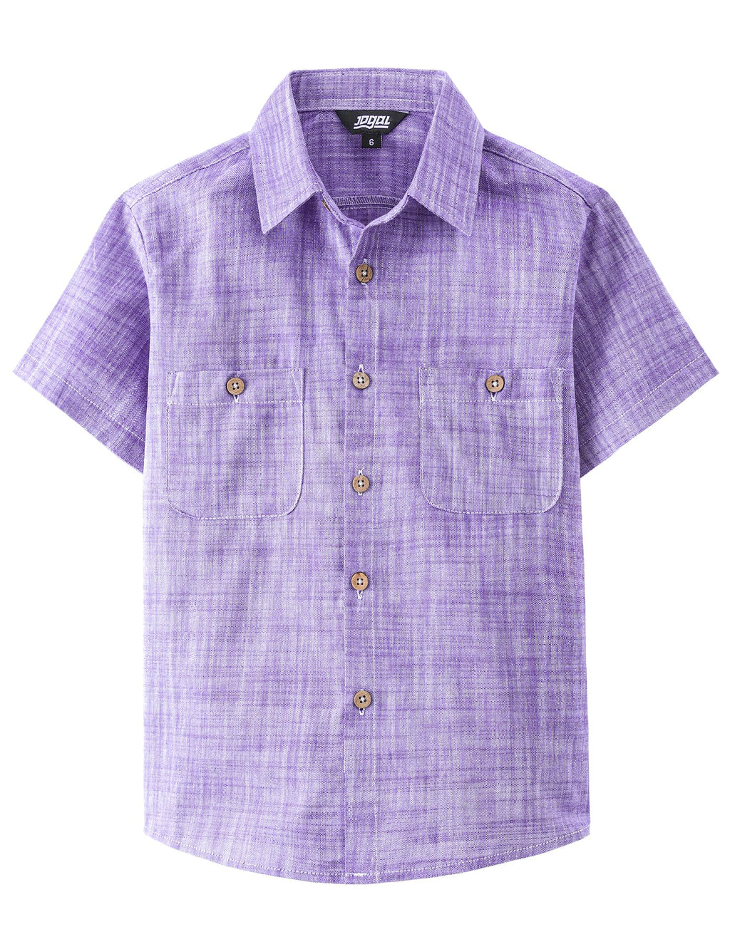 JOGAL Boys Chambray Shirts Short Sleeve Button Down Casual Cotton Woven Shirt with Two Pockets for Kids 6-14 Years
