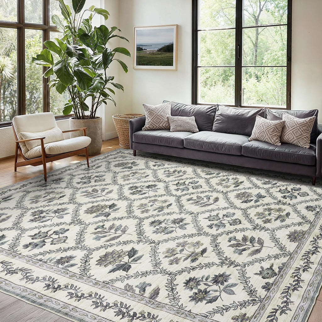 Black Floral Area Rug for Entryway 2x3 Washable Small Rug Low Pile Non Slip Distressed Entry Mat Soft Farmhouse Indoor Entrance Door Mat for Kitchen Bedroom Home Office Black Grey and White
