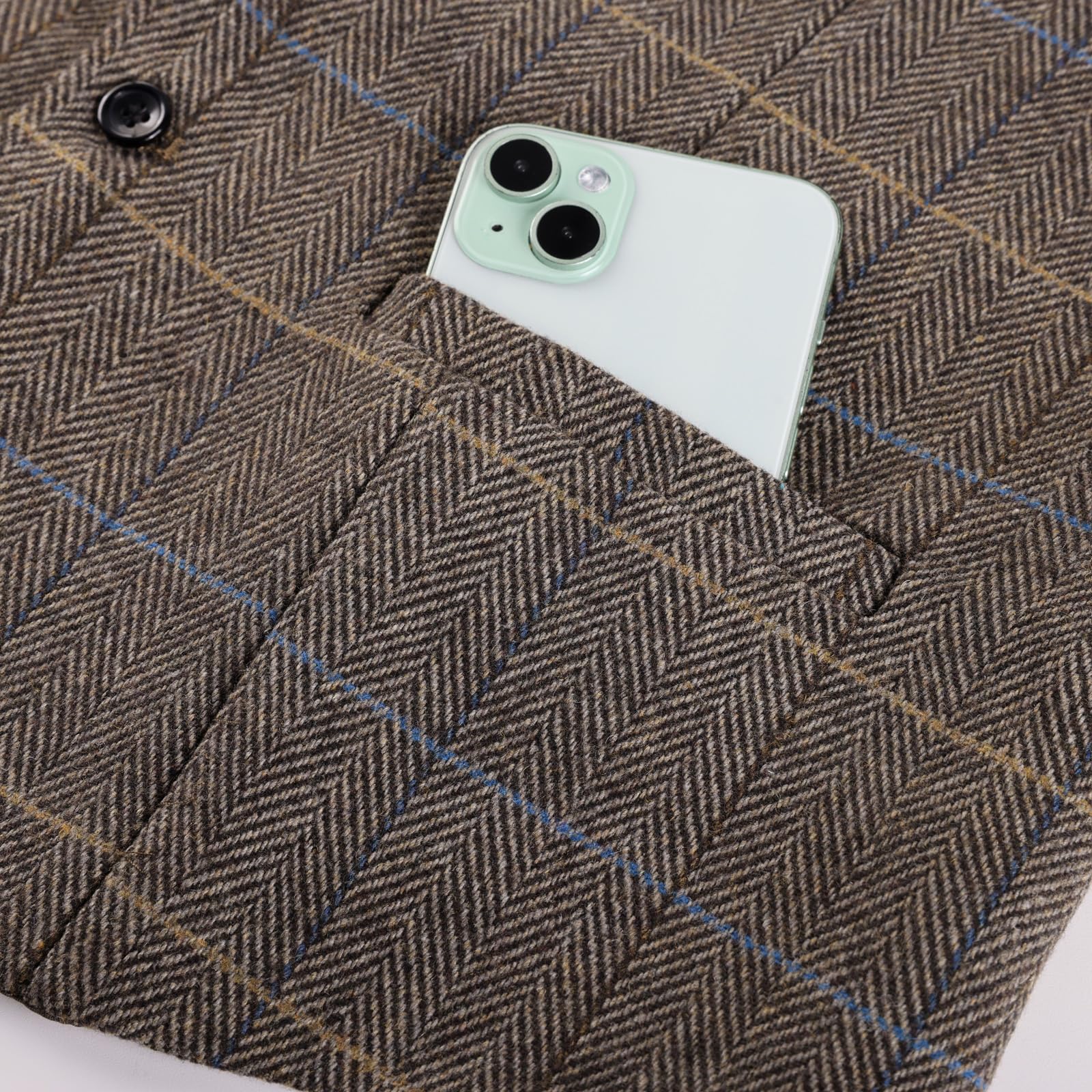 PJ PAUL JONES Men's Herringbone Tweed Suit Vest Casual Wool Blend Waistcoat