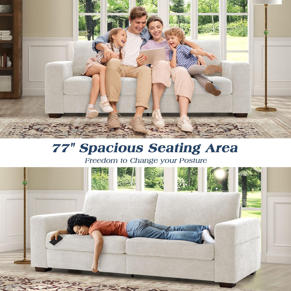 WorthFurni Sofas for Living Room, Chenille Loveseat Couch Set, Small Sofa, 3 Seater Sofa, USB Charging, Removable Sofa Cover,Solid Wood Frame, Easy to Install(70inch,Beige)