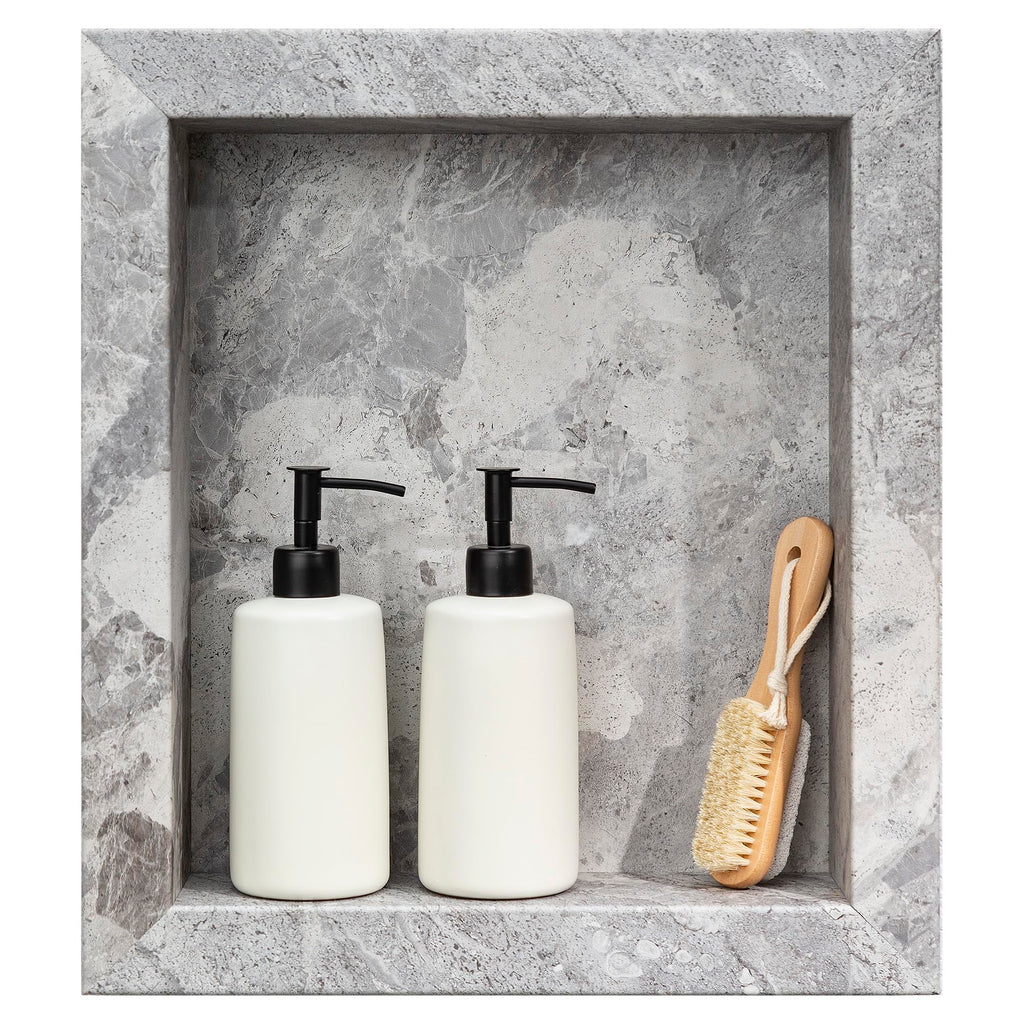 Palisade 17.5 in x 15.5 in Vinyl Shower Niche Ashen Slate | Waterproof Shower Insert