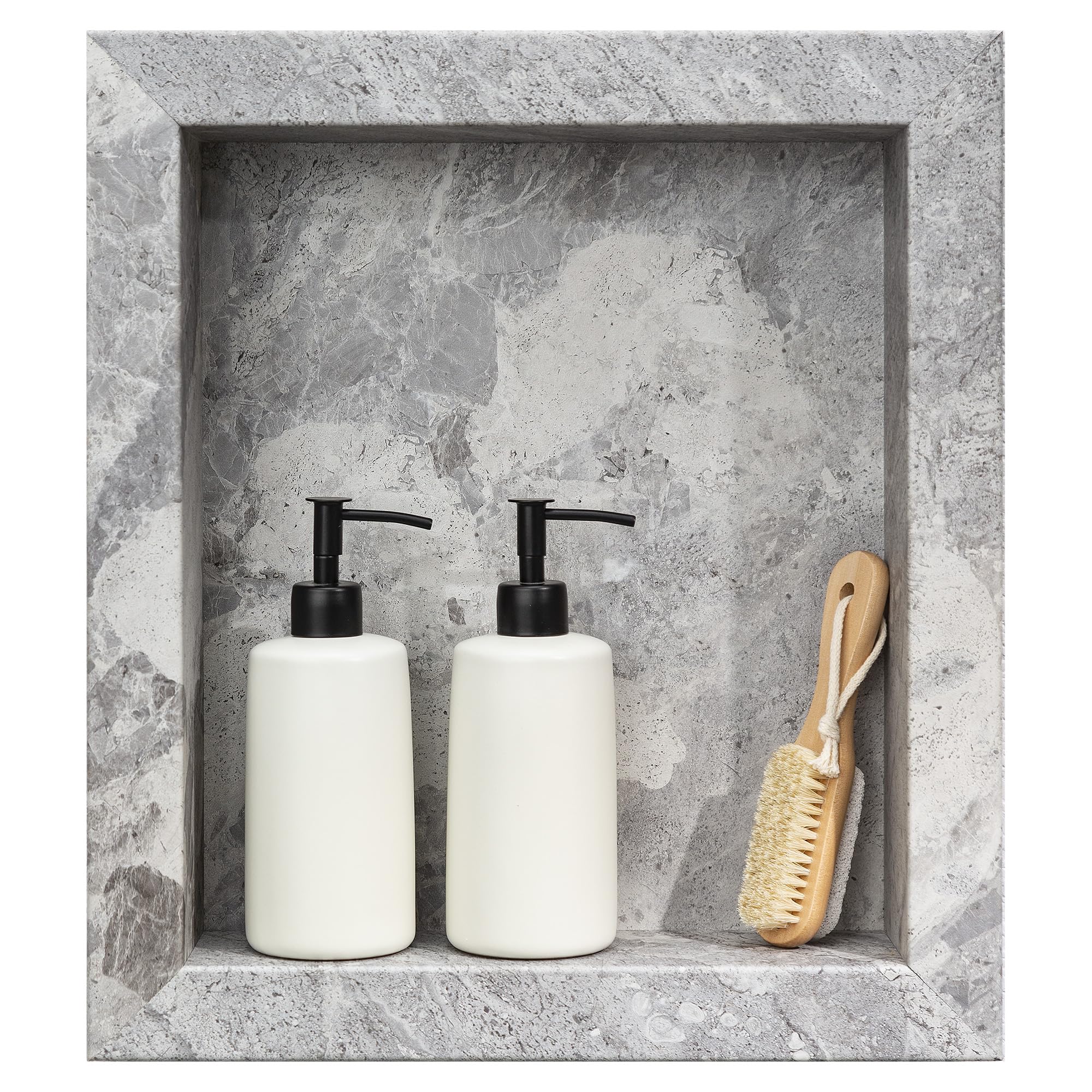 Palisade 17.5 in x 15.5 in Vinyl Shower Niche Ashen Slate | Waterproof Shower Insert