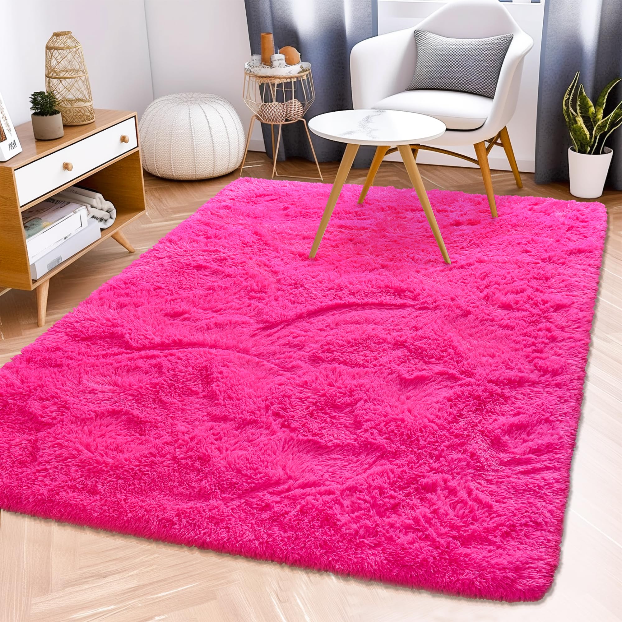 Awaytail Fluffy Rug Washable 2x3 Feet, Pure Black Desk Chair Rug Non-Slip, Super Soft Kids Rug for Boys Nursery Dorm Decor