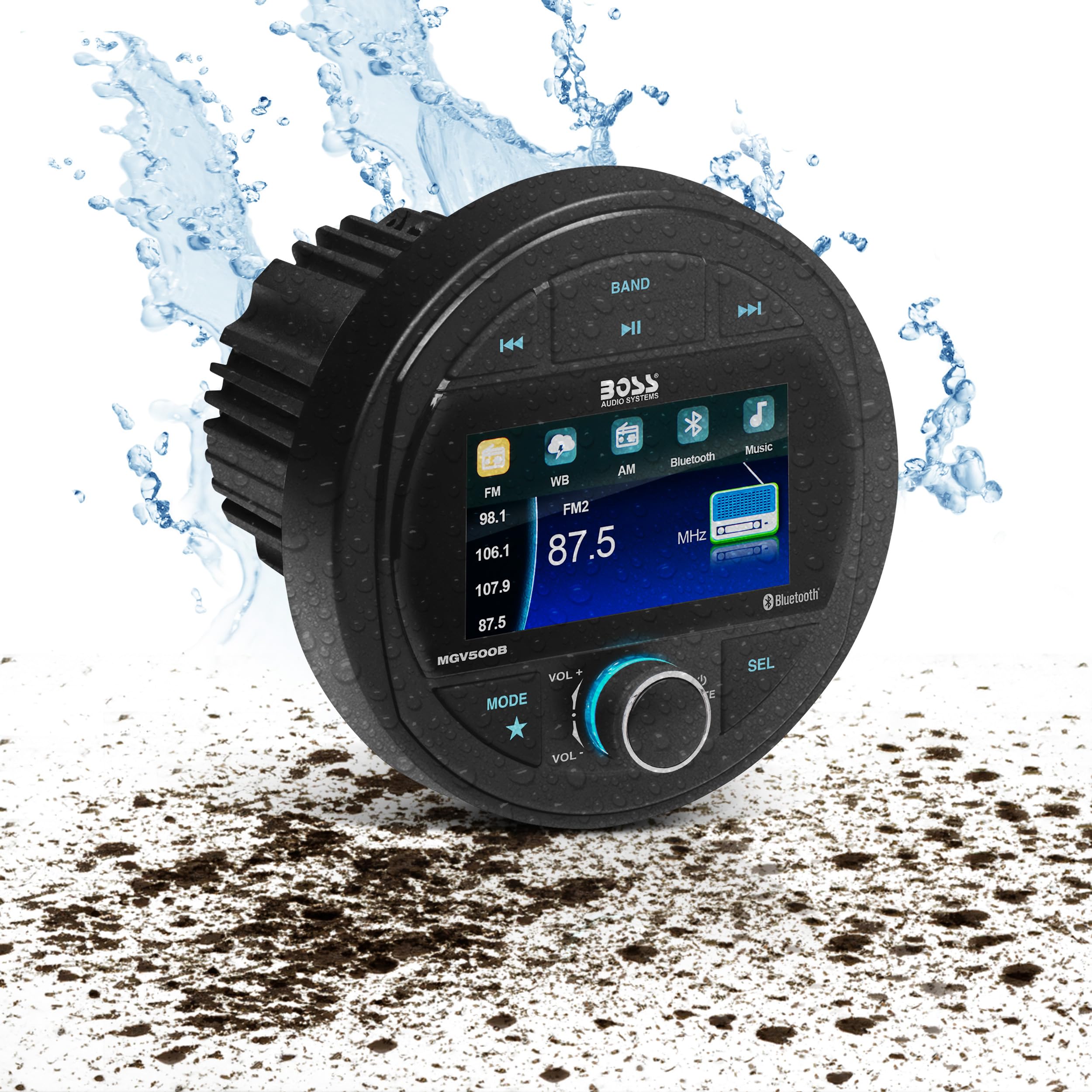 BOSS Audio Systems MGR250B Bluetooth Marine Radio Gauge Receiver, Built-In Amplifier, IPX6-Rated, USB Port + USB Charging