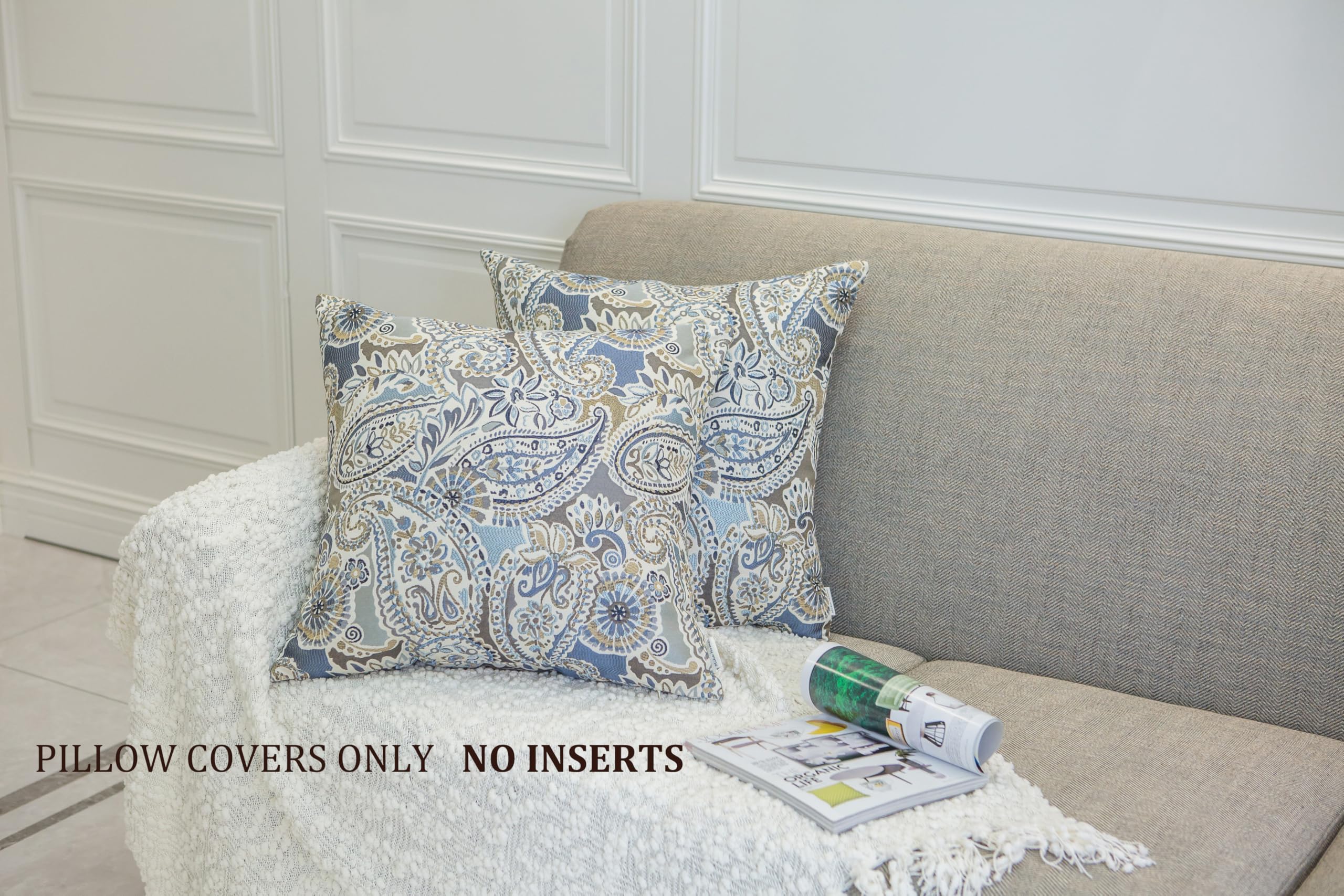 Mika Home Pack of 2 Decorative Pillow Covers Throw Pillow Cases,Paisley Pattern,18X18 Inches,Blue Brown Cream Multicolor
