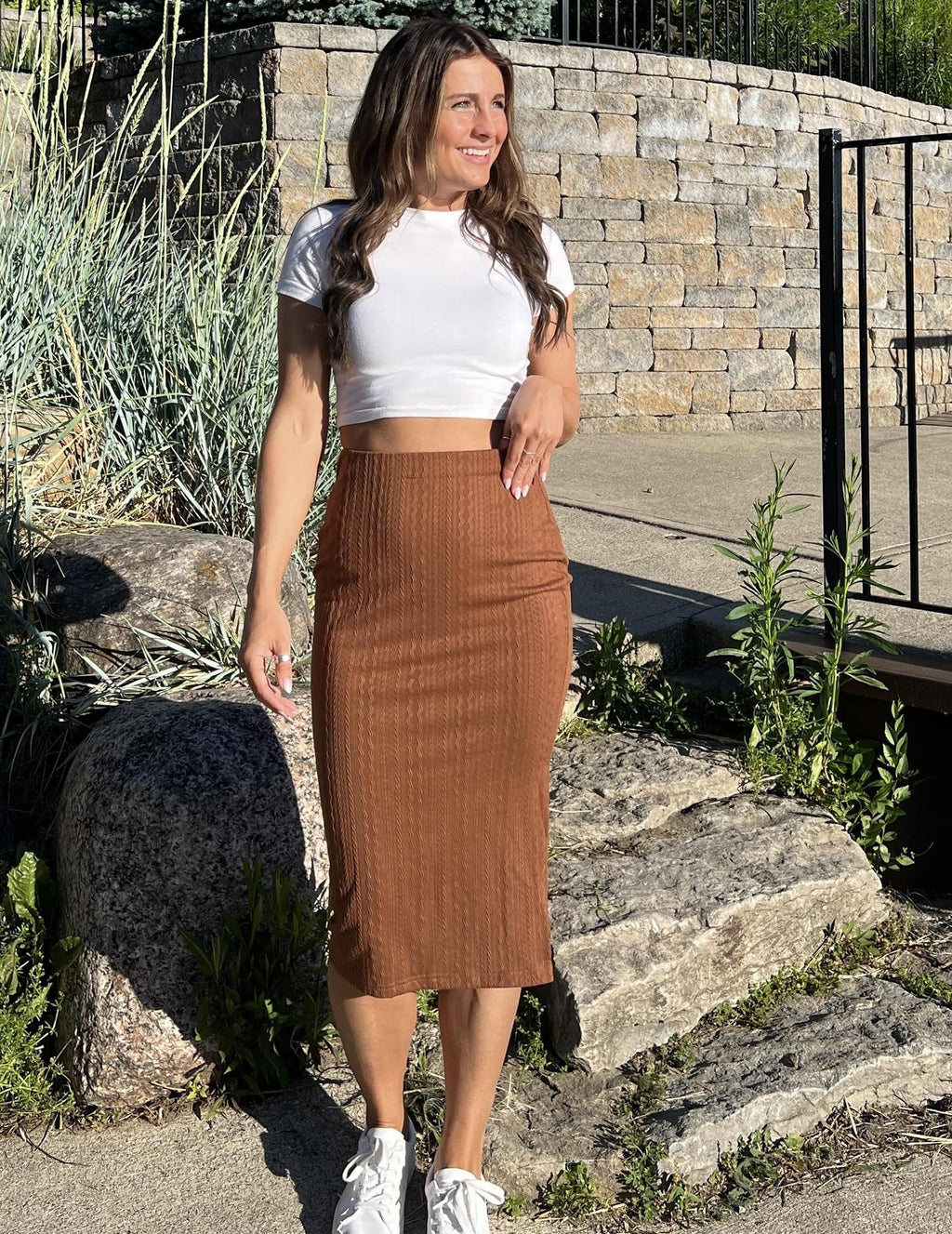 Zeagoo Womens Knit Midi Skirts Casual Pencil Skirt High Waisted Long Skirt with Slit Elegant Work Office Skirts
