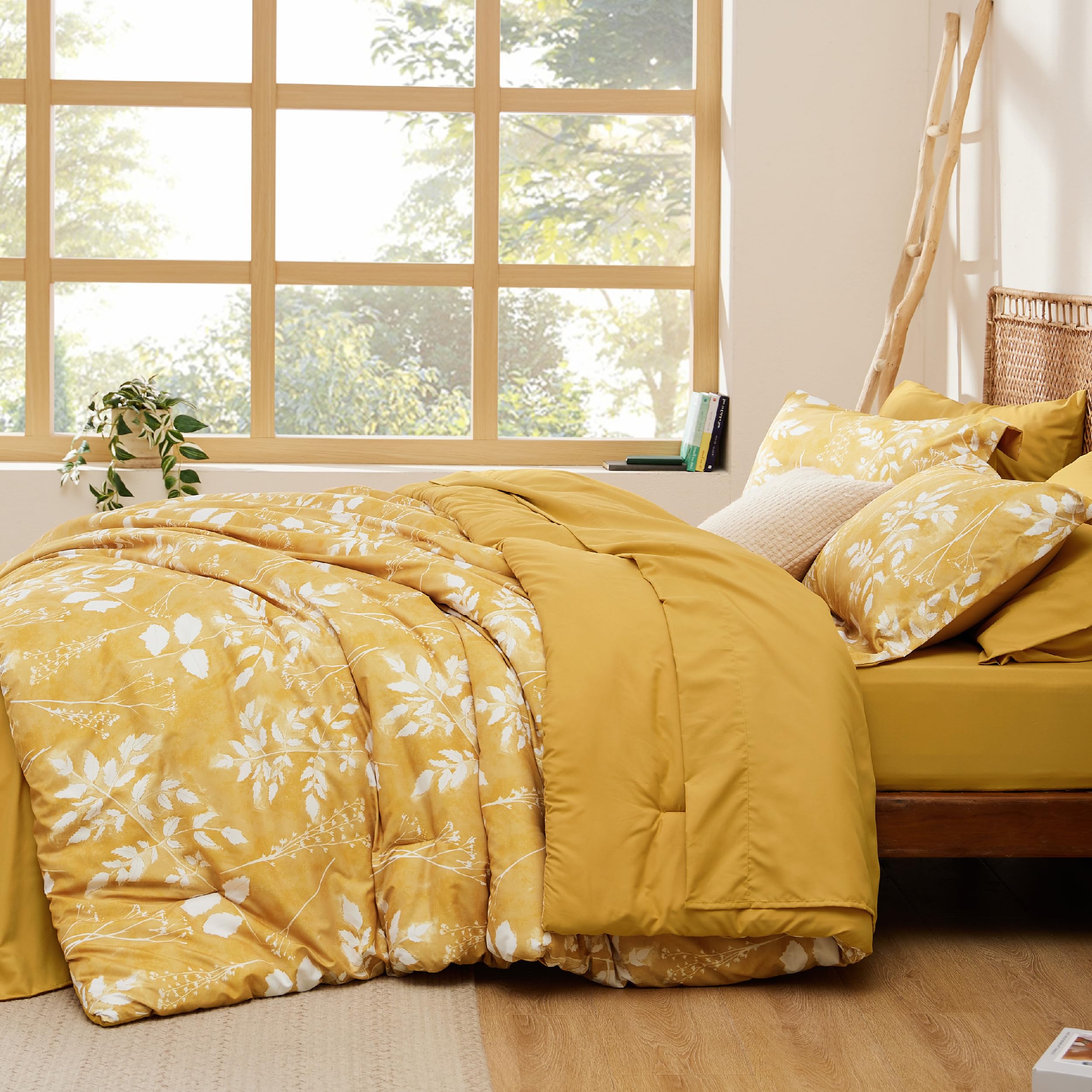 Bedsure Twin Comforter Set - 5 Pieces Floral Sage Green Soft Bedding Sets, Twin Bed in a Bag with Botanical Flowers Comforter, Sheets, Pillowcase & Sham
