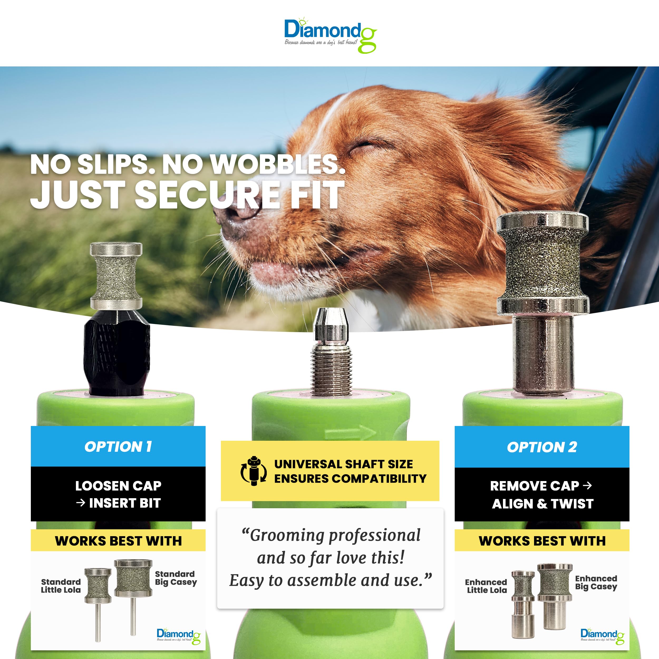 Diamondg Cordless Dog Nail Grinder with Quiet Sound & LED Tip for Large & Small Dogs, 4hrs. Runtime - Electric Dog Nail Trimmer, Heavy Duty Rotary Tool Alternative to Toenail Clippers & Filers