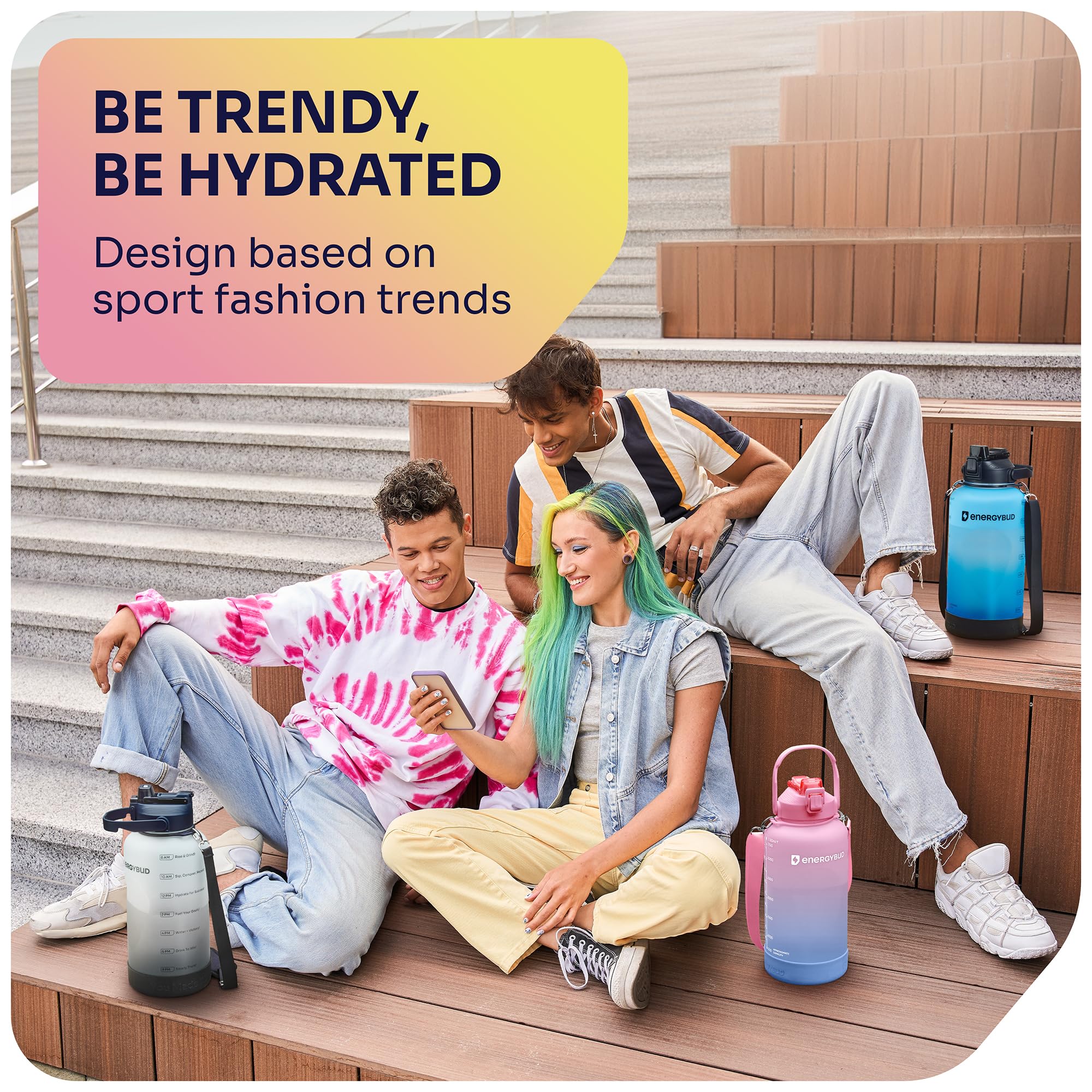 1/2 Gallon Water Bottle with 74.3 oz Capacity - Motivational Time Markers for Daily Hydration Goals - Leakproof BPA Free Tritan with Removable Straw