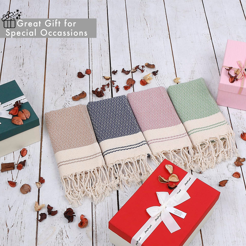 Evelynen Turkish Hand Towels for Bathroom & Kitchen Towels Decorative Set of 2 | Boho Farmhouse Hand Towels with Hanging Loops for Face, Tea, Dish, Kitchen & Bath | %100 Cotton (16" x 32" - Beige)