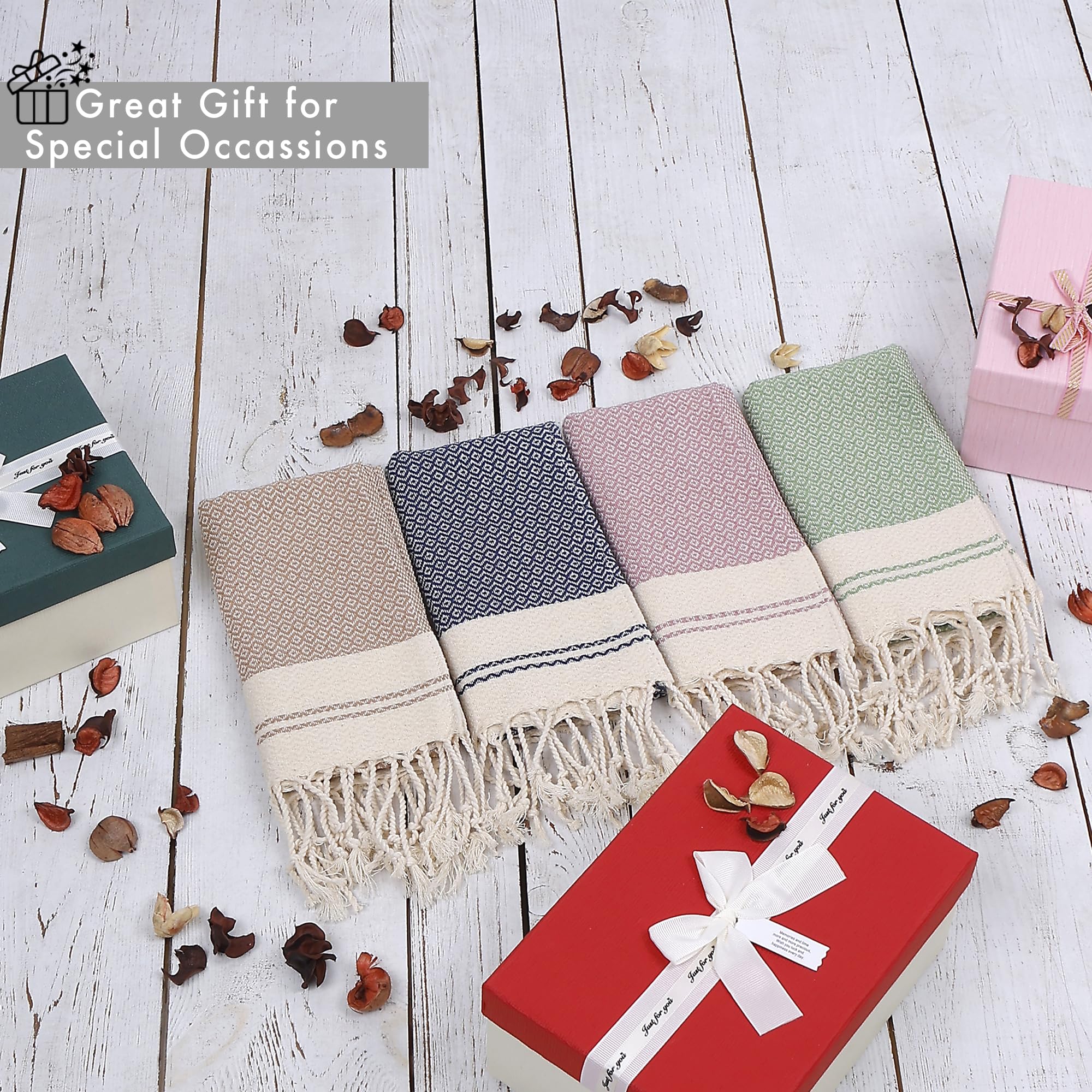 Evelynen Turkish Hand Towels for Bathroom & Kitchen Towels Decorative Set of 2 | Boho Farmhouse Hand Towels with Hanging Loops for Face, Tea, Dish, Kitchen & Bath | %100 Cotton (16" x 32" - Beige)